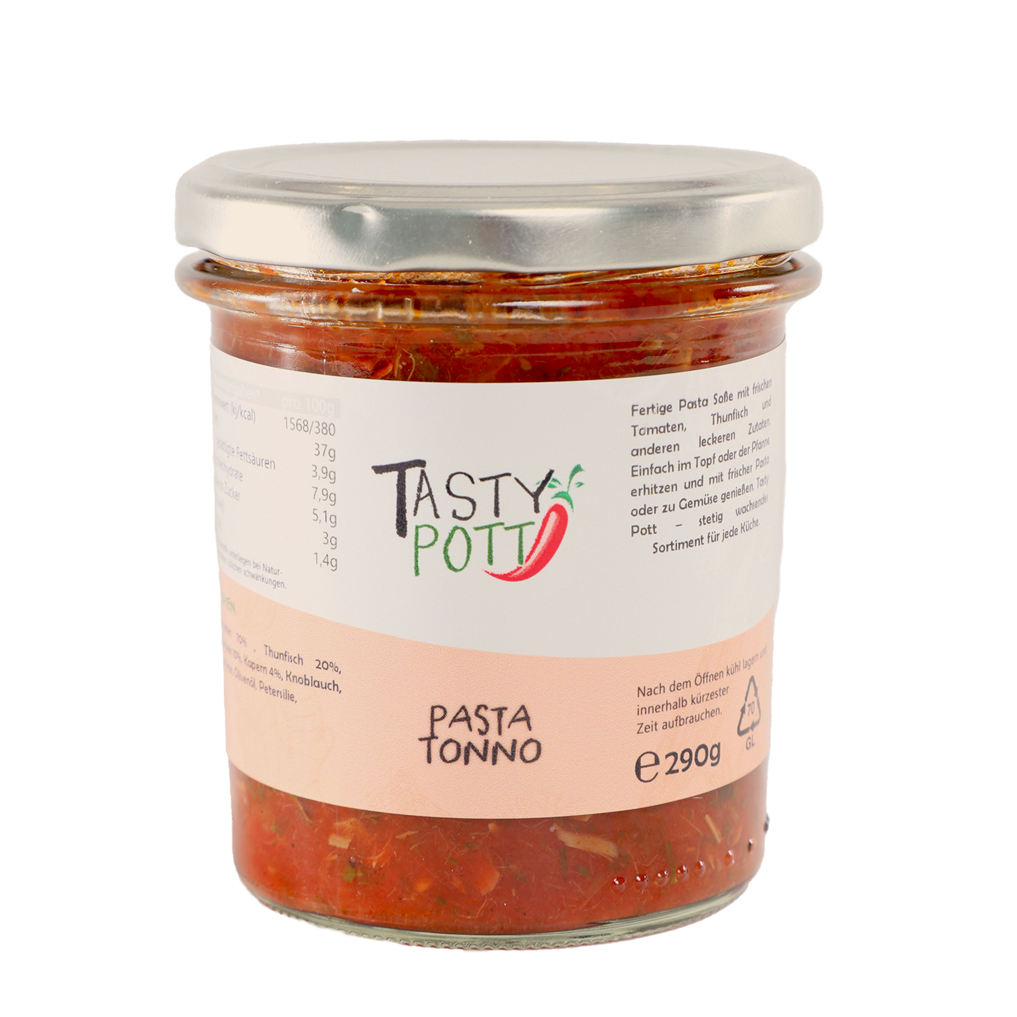Pasta Tonno Pastasoße - Thunfisch Sauce - 290g Glas von Tasty Pott Pasta Tonno Pastasoße - Thunfisch Sauce - 290g Glas von Tasty Pott
