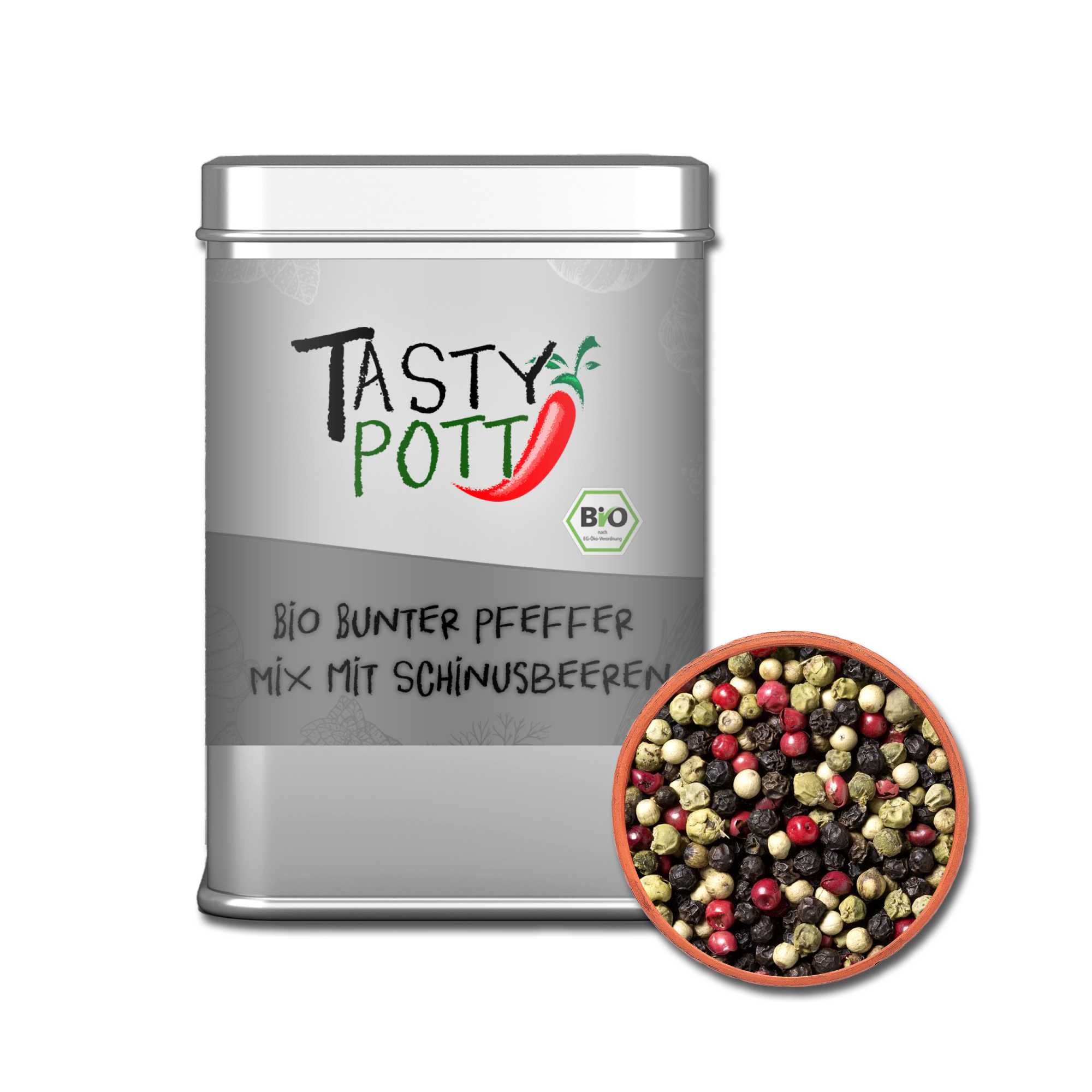 Bio Bunter Pfeffer Mix - Pfefferkörner mit Schinusbeeren | 60g Dose Tasty Pott 