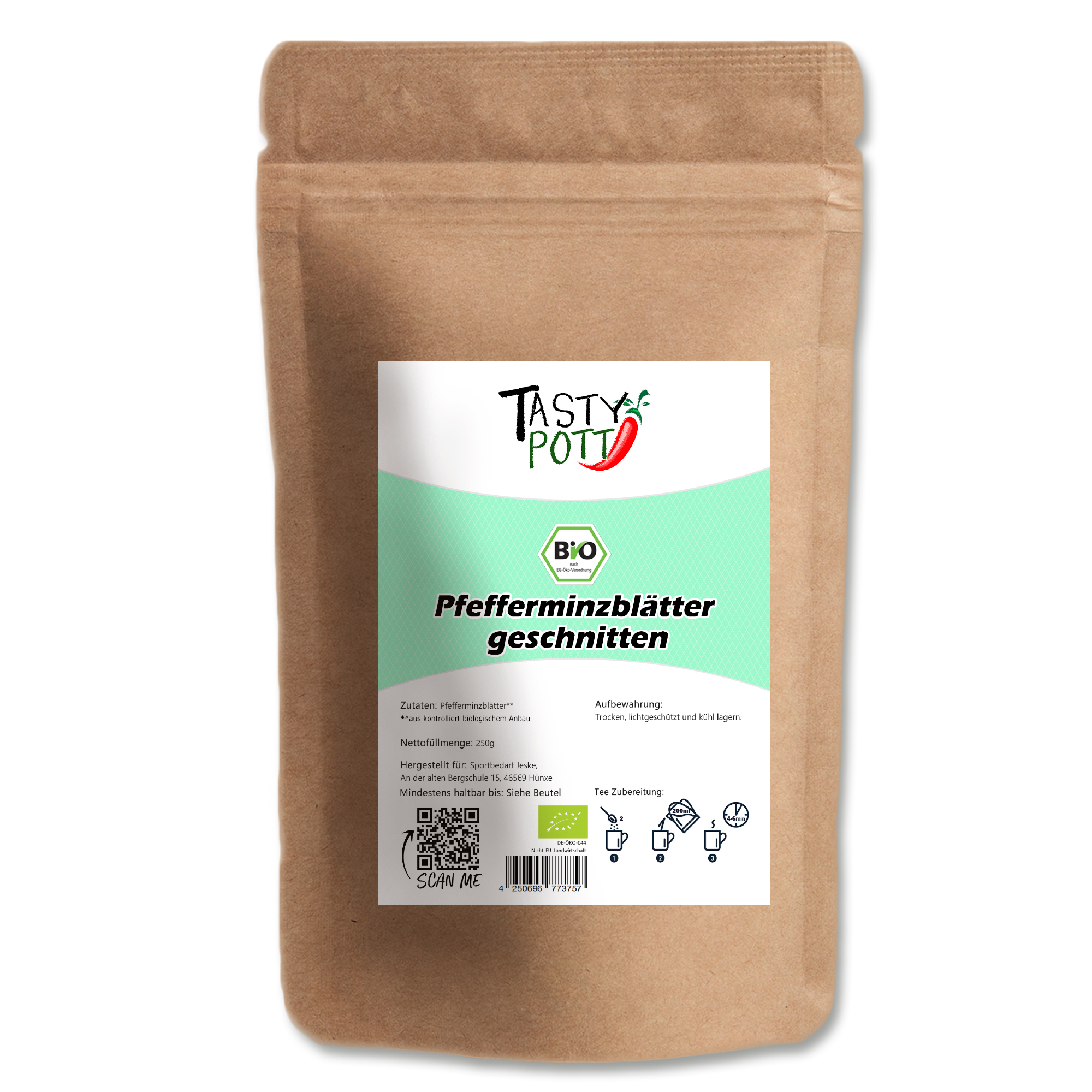 Bio Pfefferminzblätter geschnitten - Minze getrocknet - 100g Beutel von Tasty Pott Bio Pfefferminzblätter geschnitten - Minze getrocknet - 100g Beutel von Tasty Pott