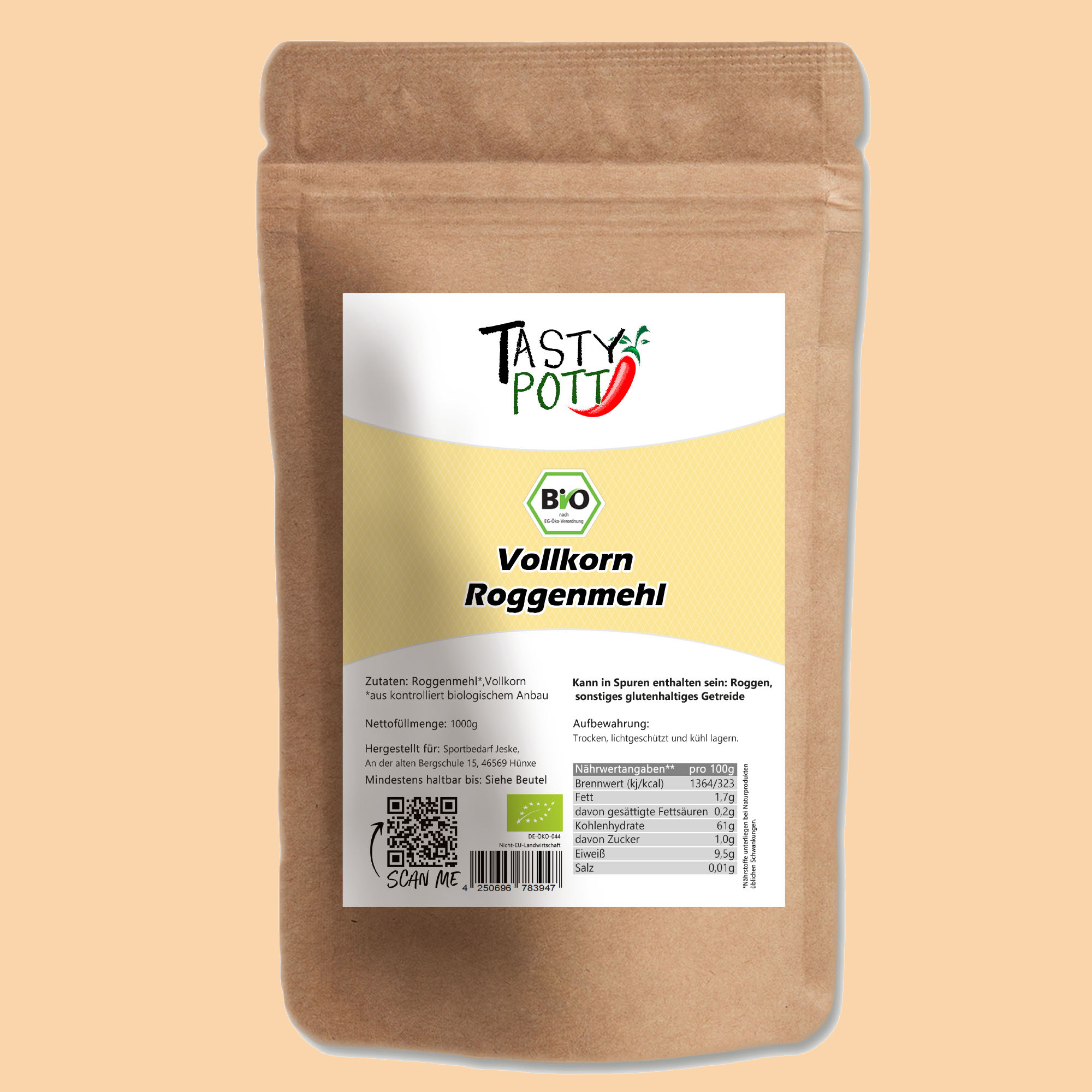 Bio Roggenvollkornmehl – Perfekt für Brot & Brötchen – 1kg Beutel Vollkorn Roggenmehl in Bio-Qualität – 1kg