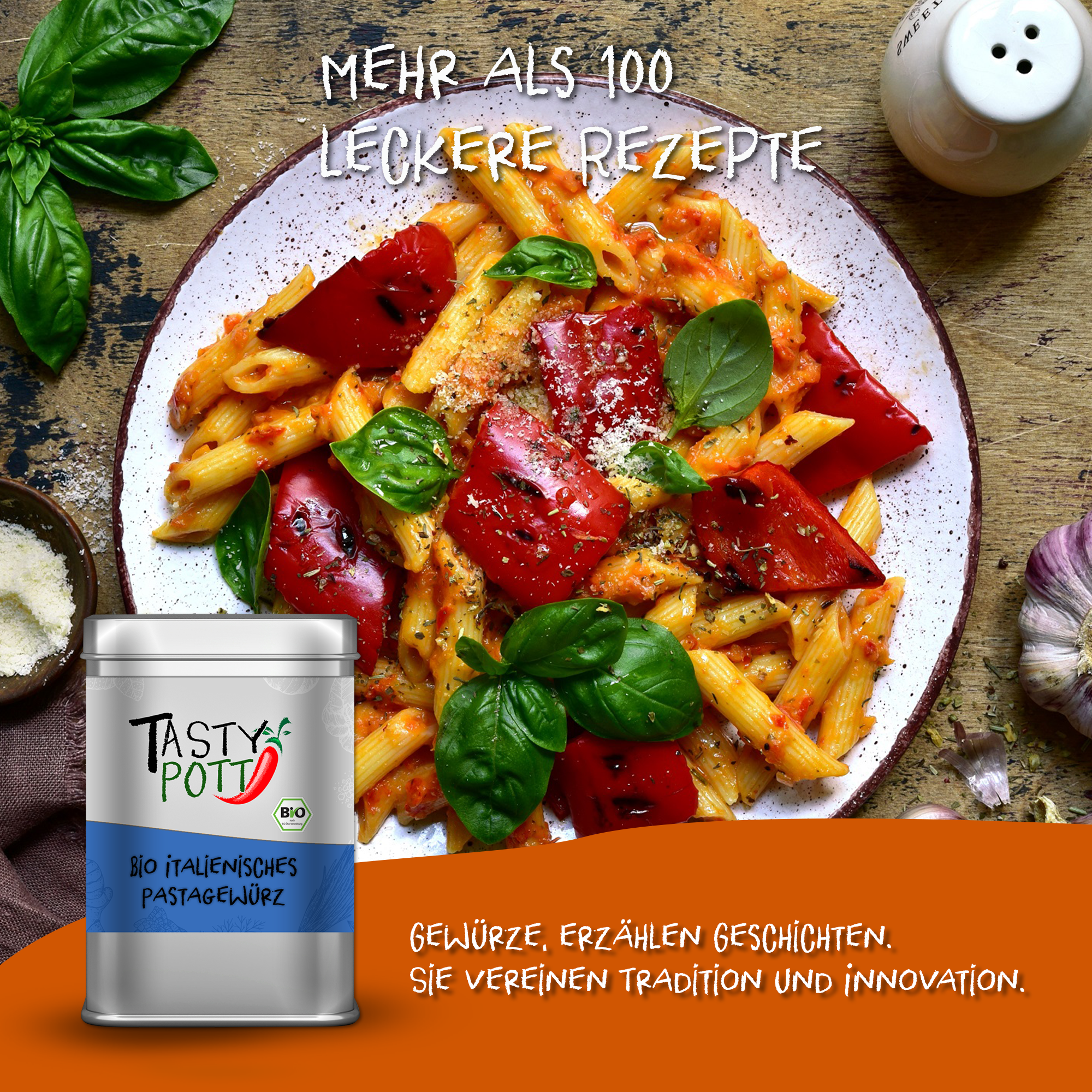 Italienisches Bio Pastagewürz - aromatisches Pasta Gewürz | 100g Dose Tasty Pott Italienisches Bio Pastagewürz - aromatisches Pasta Gewürz | 100g Dose Tasty Pott