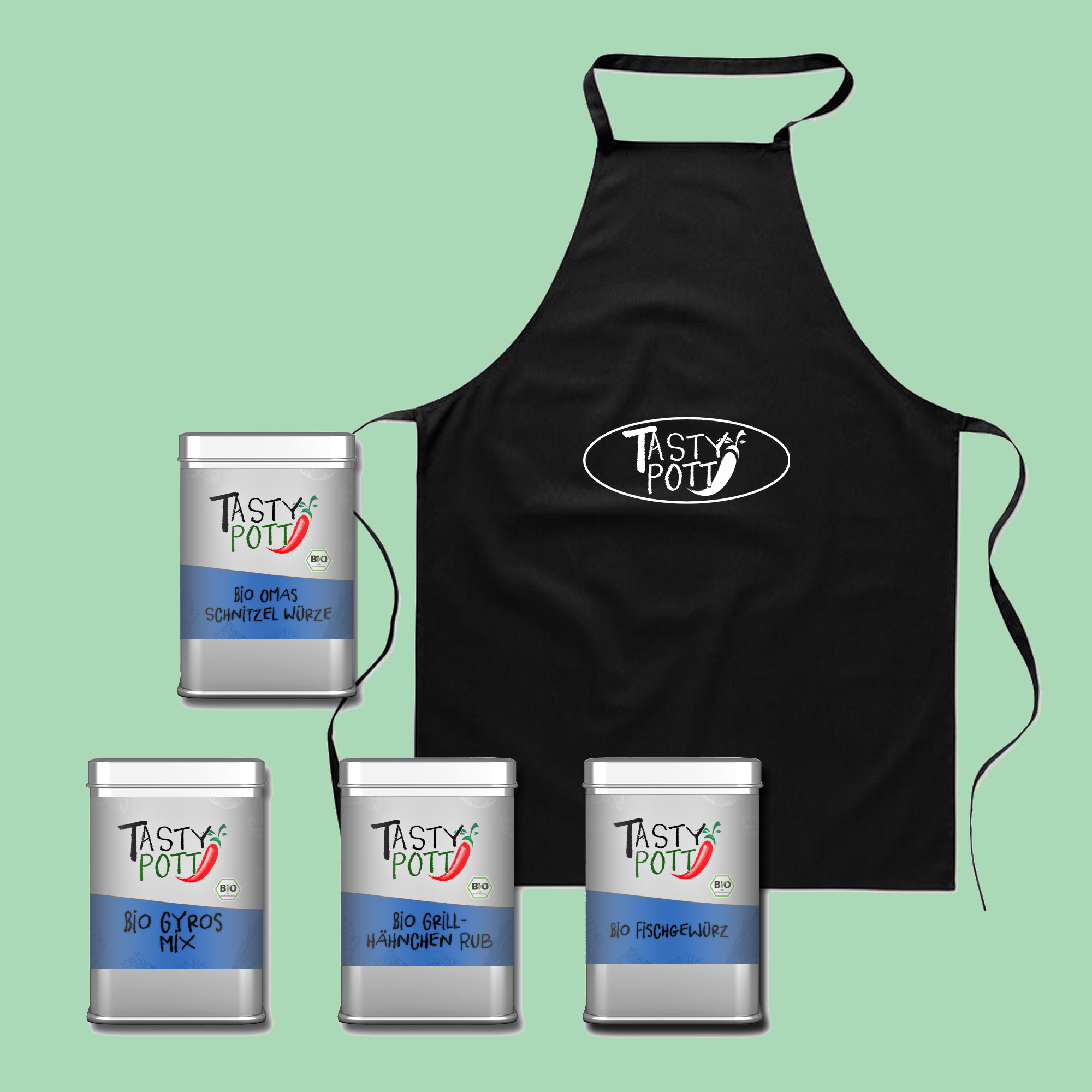 Gewürz Set No. 7 Bio | Schmackhafte Fleischgewürze + Schürze | Tasty Pott