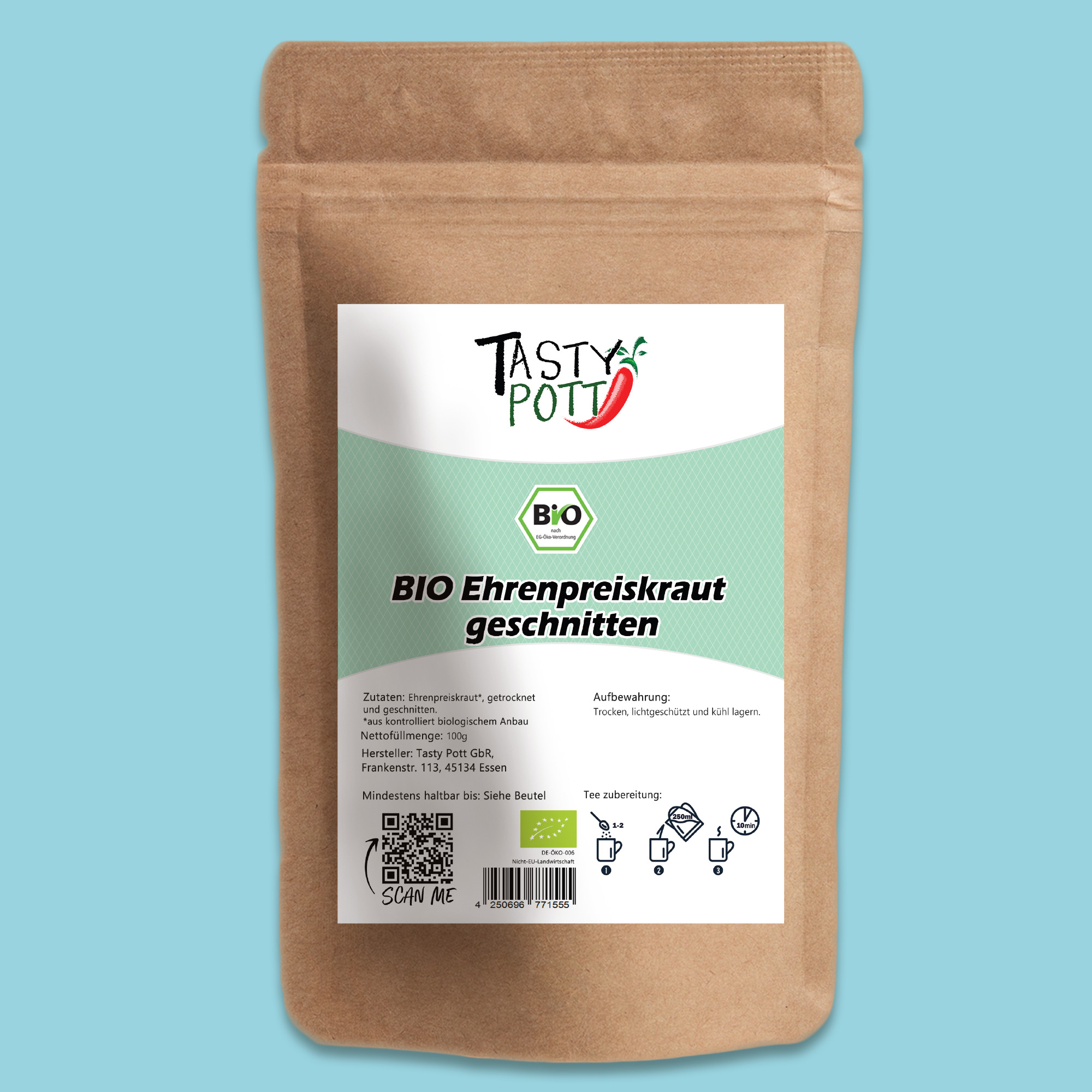 Tasty Pott Bio Ehrenpreiskraut geschnitten – natürliches Kräuteraroma für Tees, Suppen & Küche