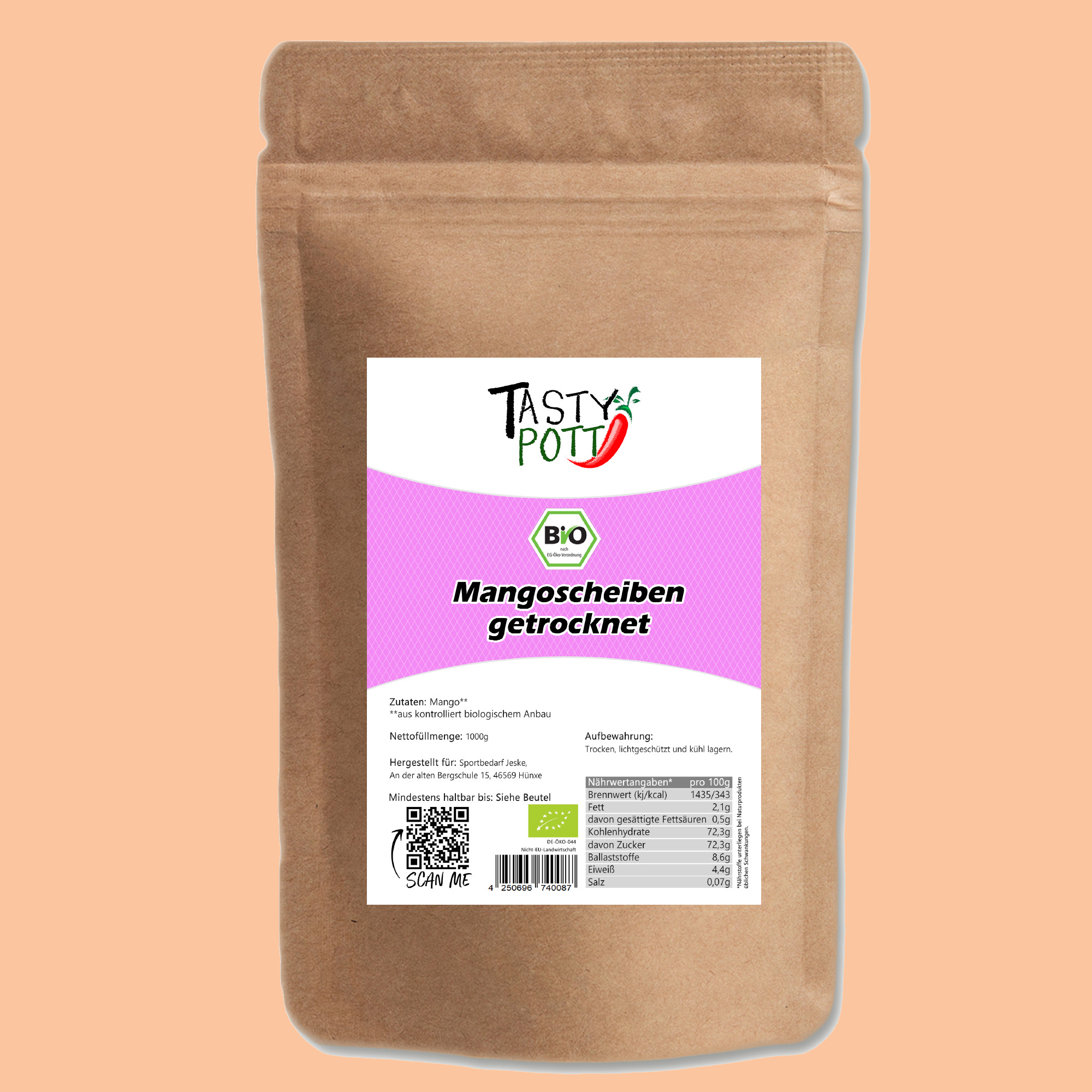 Bio Mango getrocknet - ohne Zuckerzusatz - 1Kg Beutel von Tasty Pott 