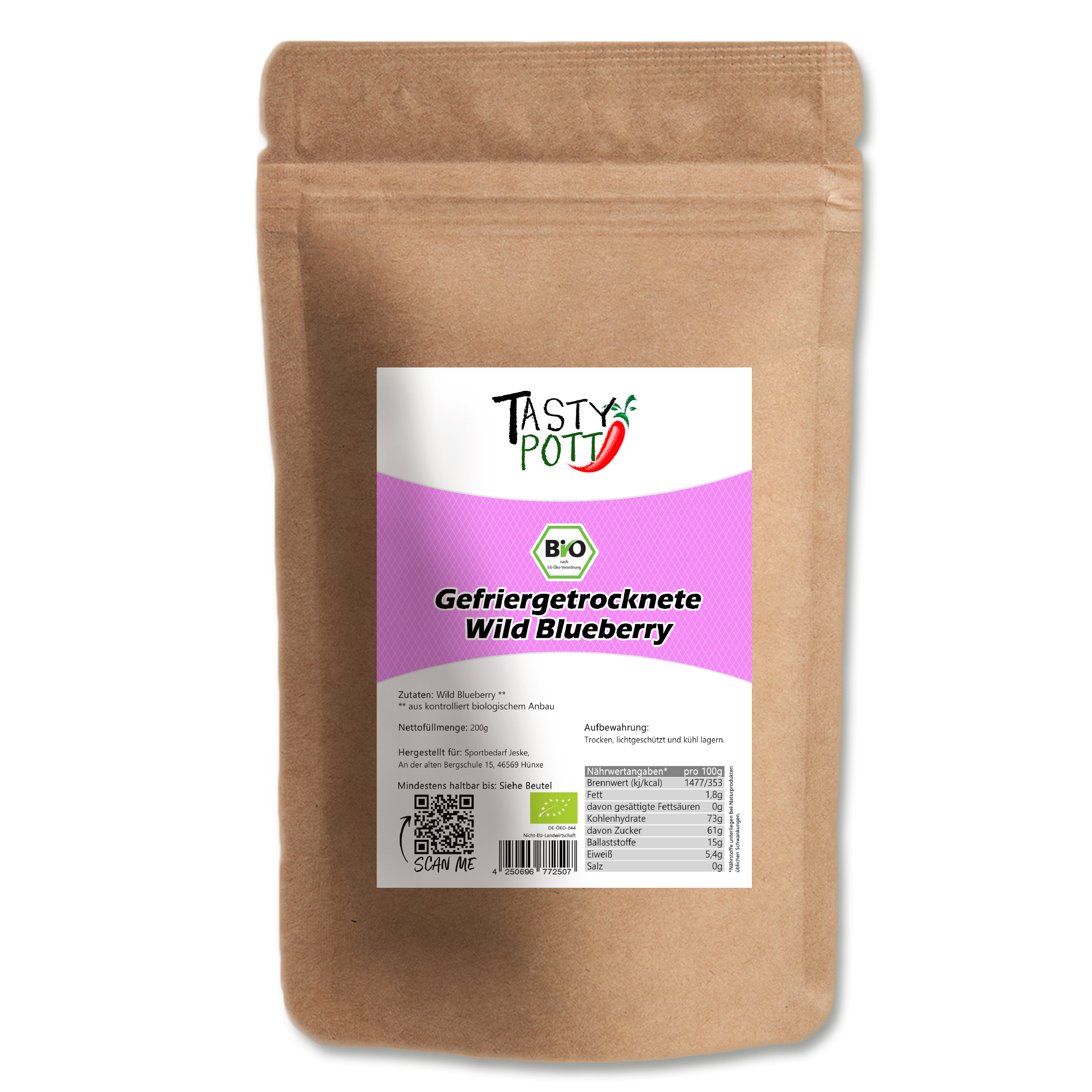 Bio Heidelbeeren gefriergetrocknet - Bio Blaubeeren - 200g von Tasty Pott 
