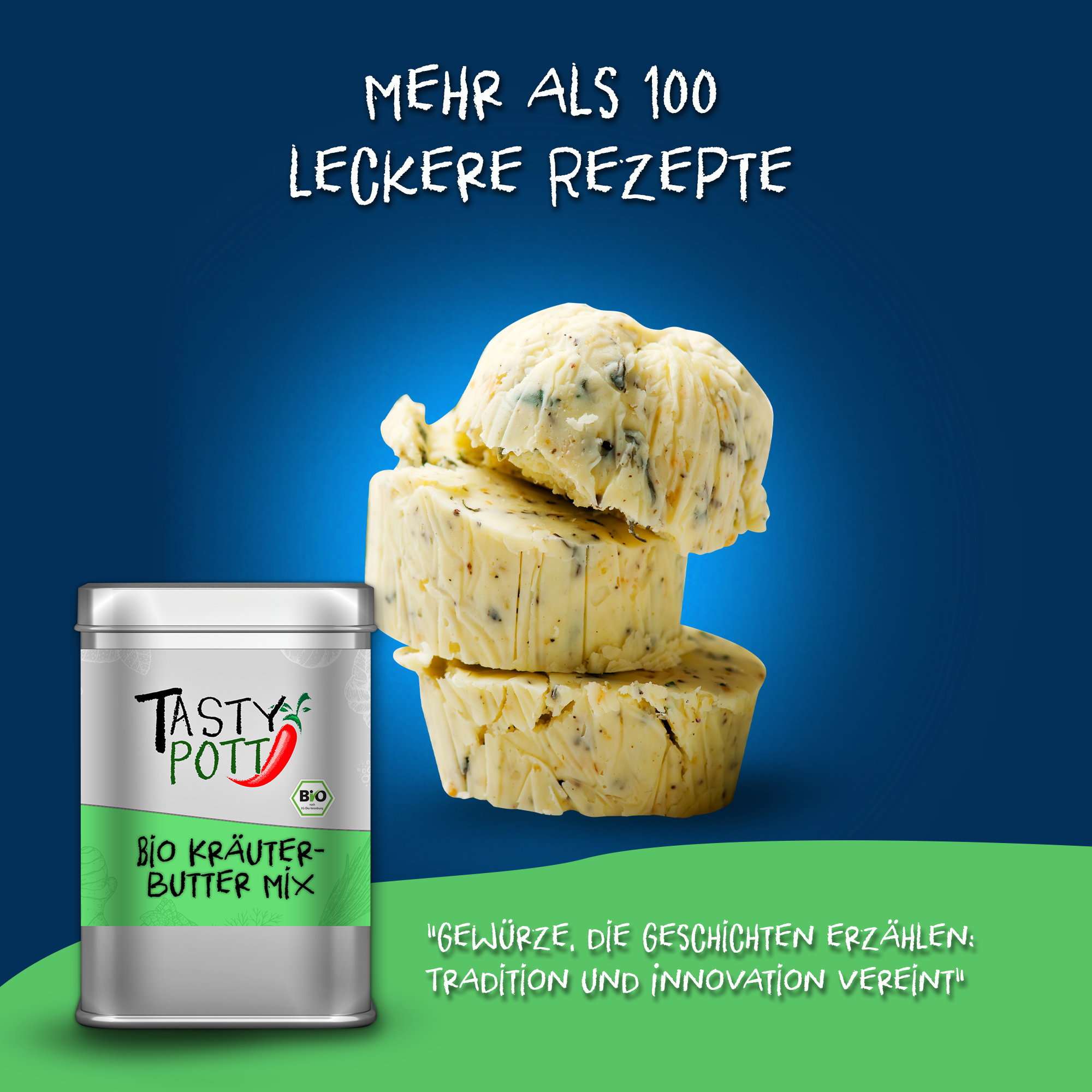 Bio Kräuterbutter Mix - Kräutermischung - 80g Dose von Tasty Pott
