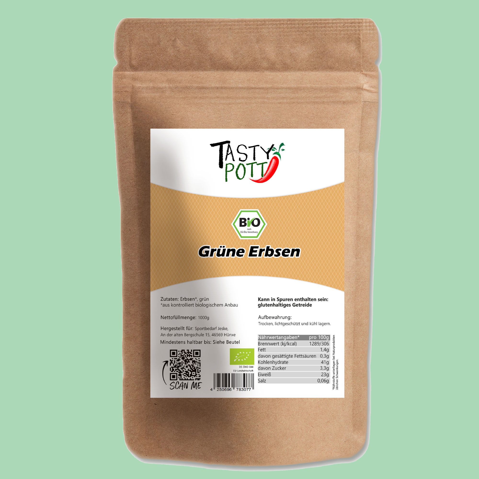 Grüne Erbsen Bio - Hülsenfrüchte in Bio Qualität - 1kg Beutel Tasty Pott