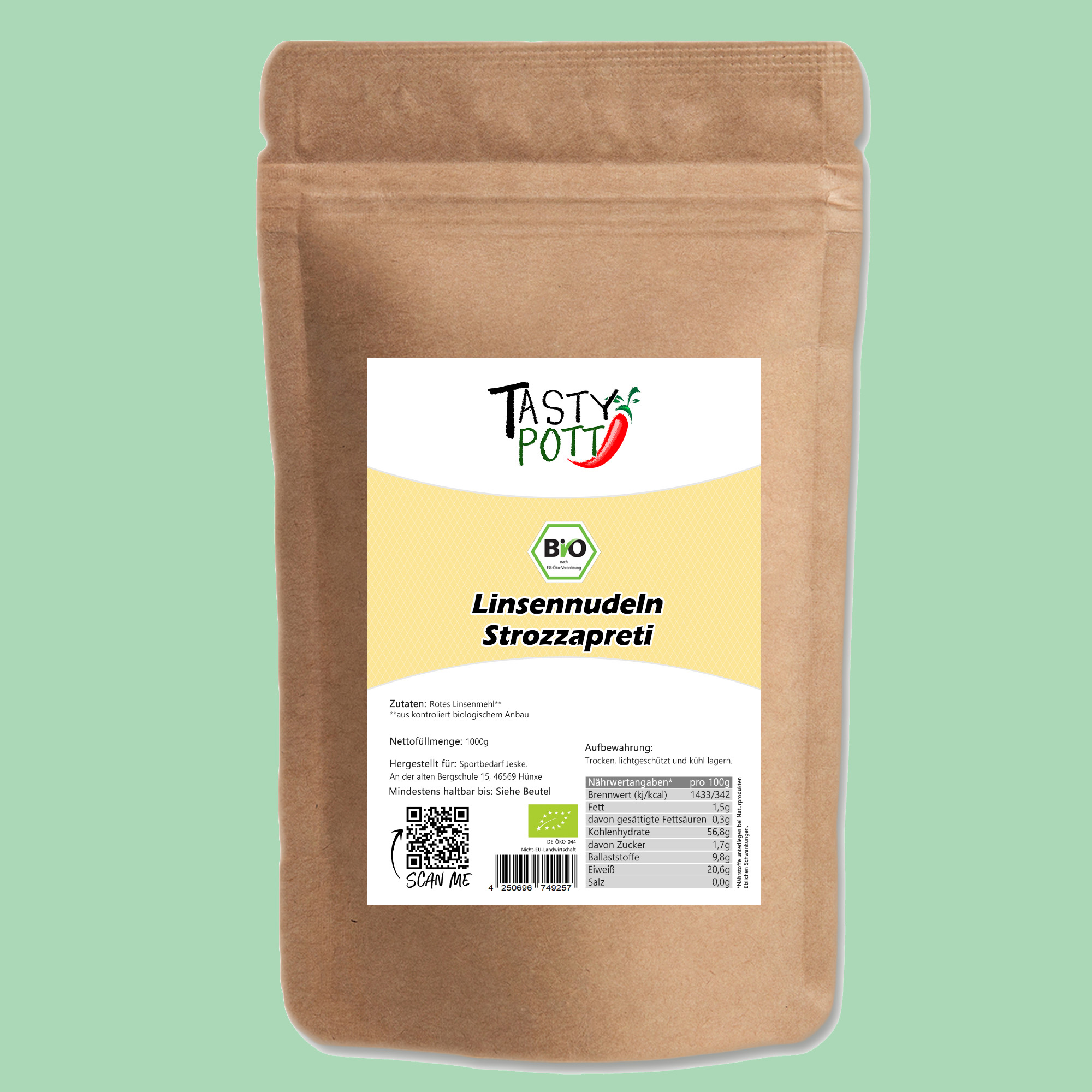 Tasty Pott Bio Linsennudeln Strozzapreti Nudeln 1000g