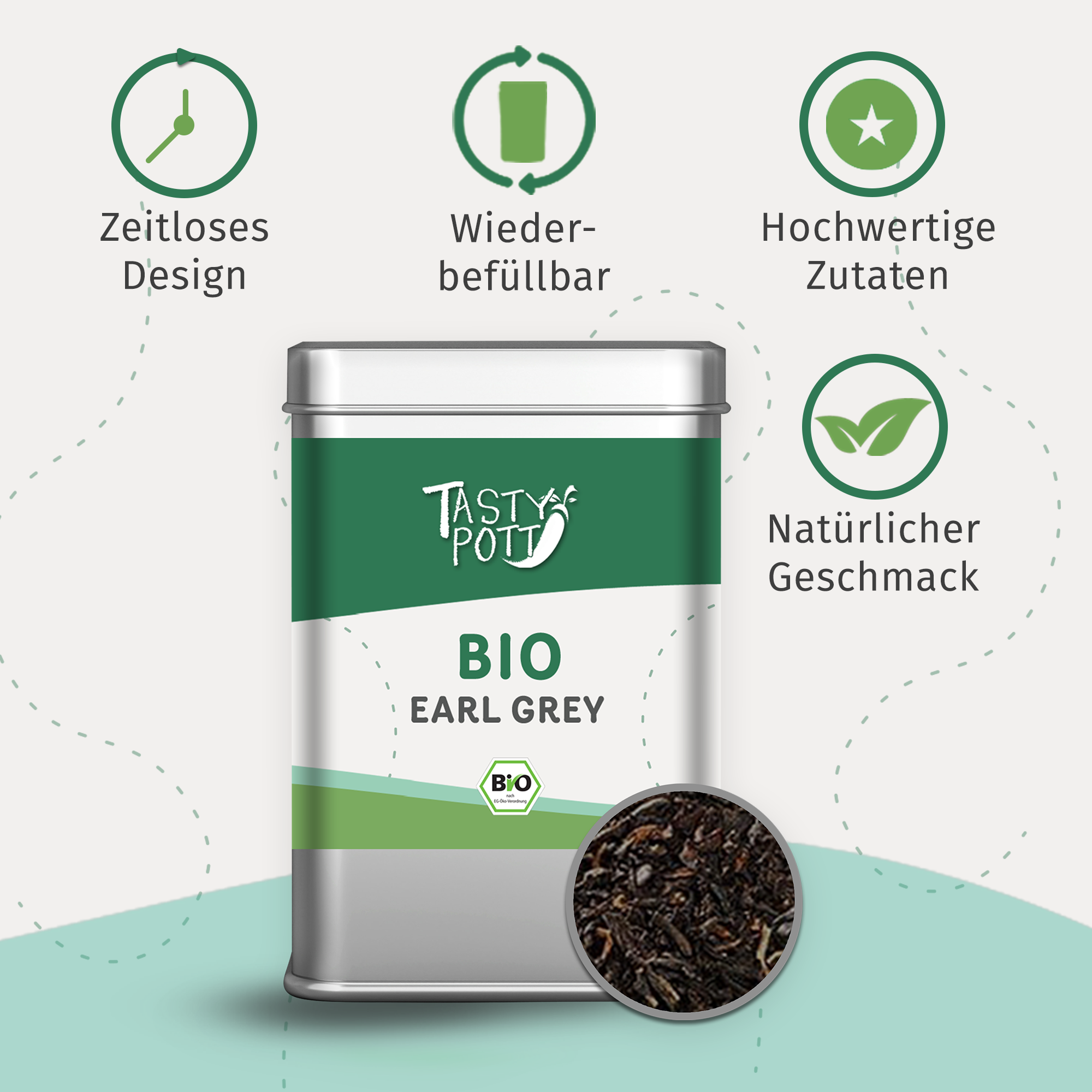 Bio Earl Grey Tee - Aromatisierter Schwarztee mit Bergamotte - 50g Dose von Tasty Pott
