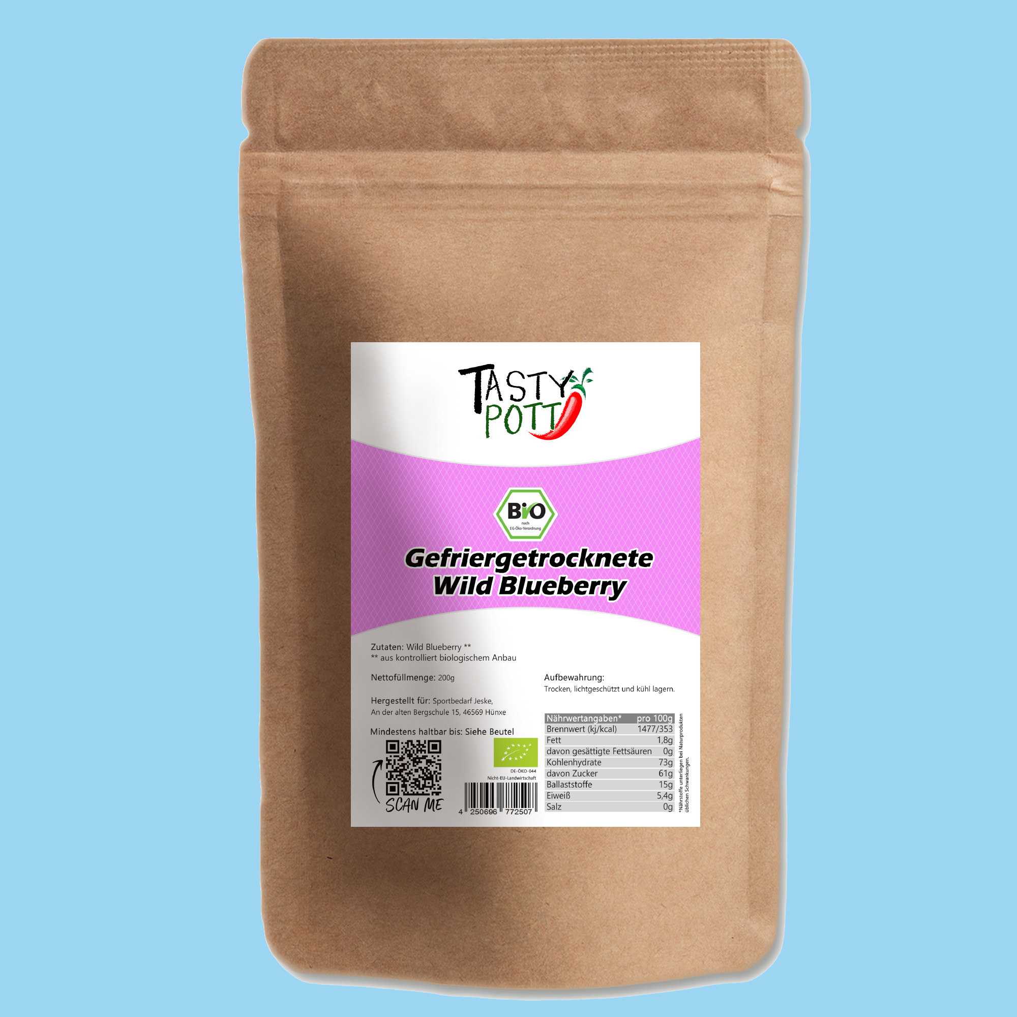 Bio Heidelbeeren gefriergetrocknet - Bio Blaubeeren - 200g von Tasty Pott 
