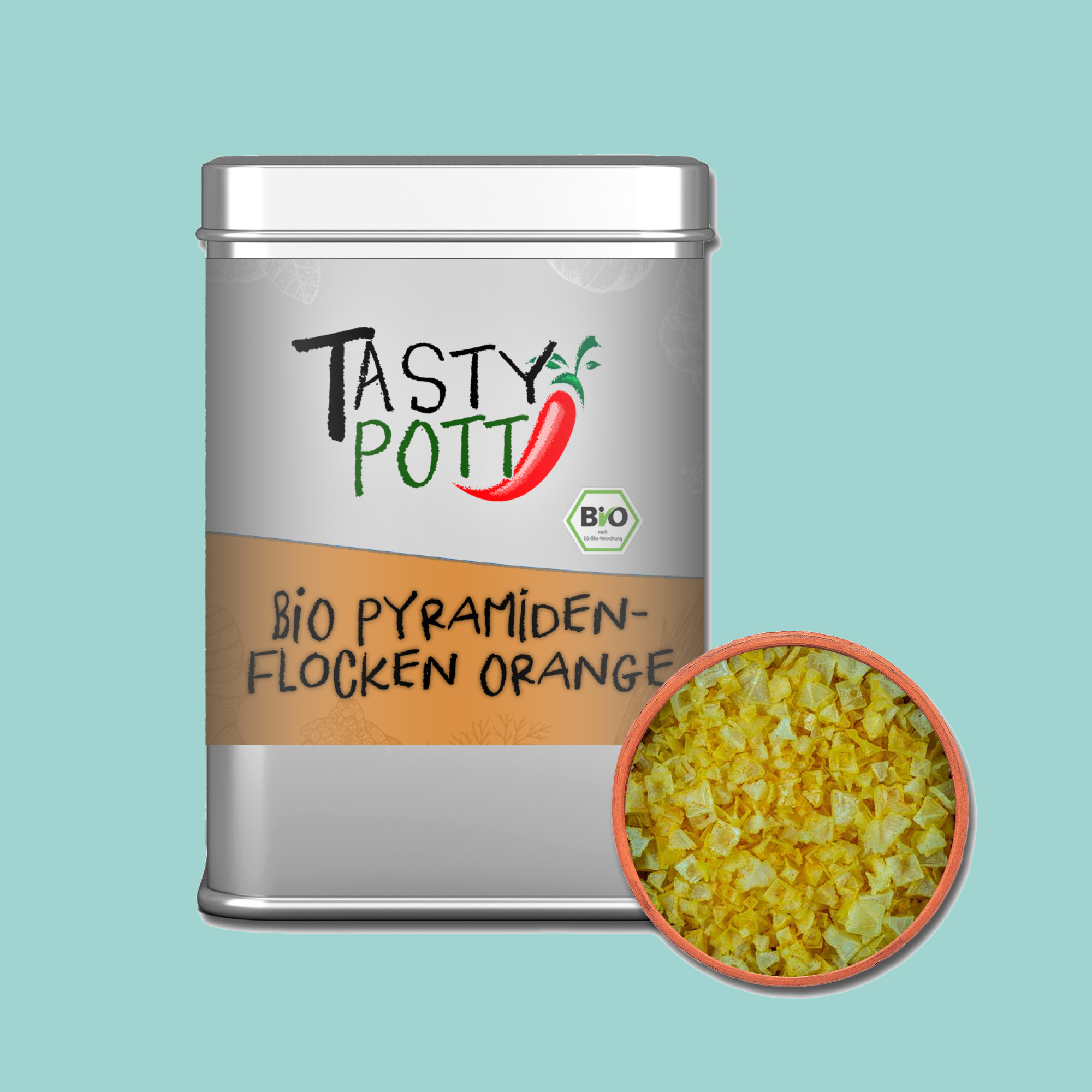 Bio Pyramidenflocken Orange - Pyramidensalz Salz - 85g Dose von Tasty Pott Bio Pyramidenflocken Orange - Pyramidensalz Salz - 85g Dose von Tasty Pott