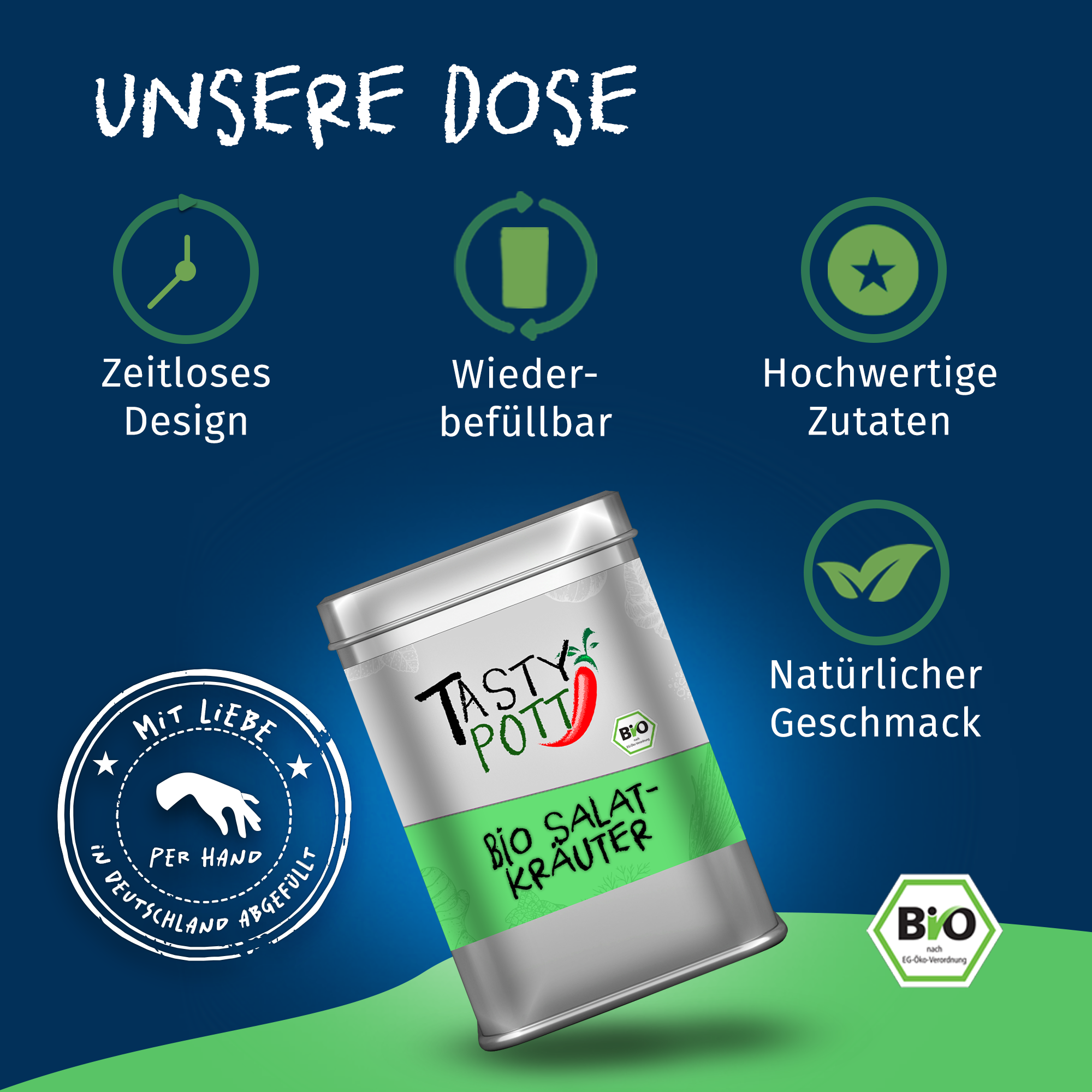 Bio Salatkräuter - Kräutermischungen - 50g Dose von Tasty Pott