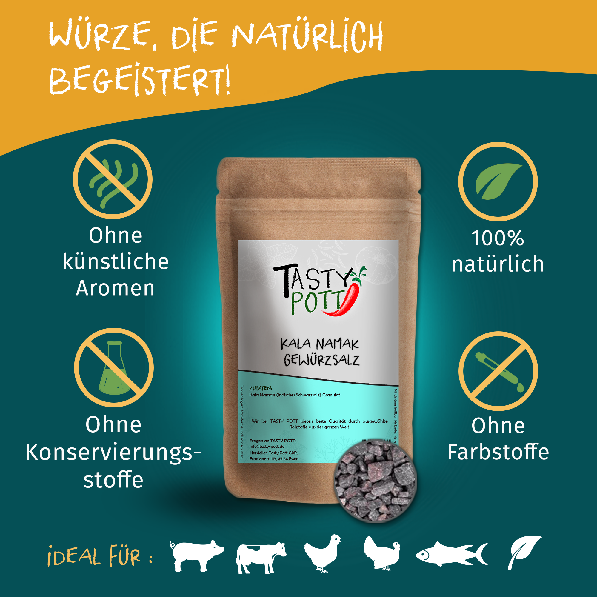 Kala Namak Salz - Indisches Schwarzsalz - 100g Dose Tasty Pott 