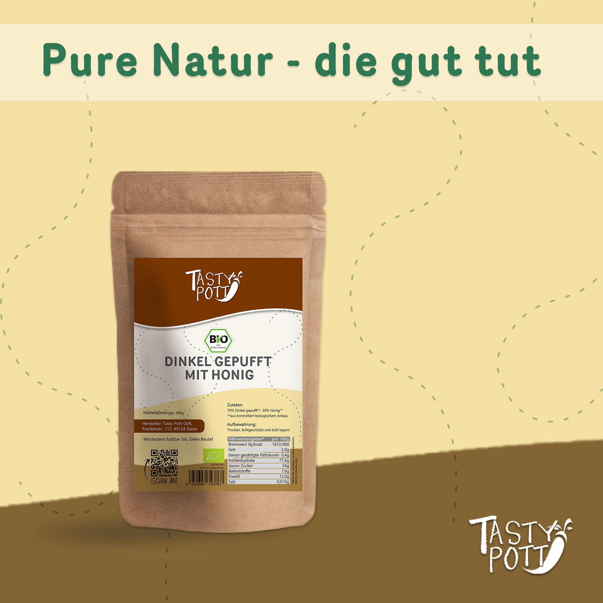 Tast Pott Bio Dinkel gepufft mit Honig 400g