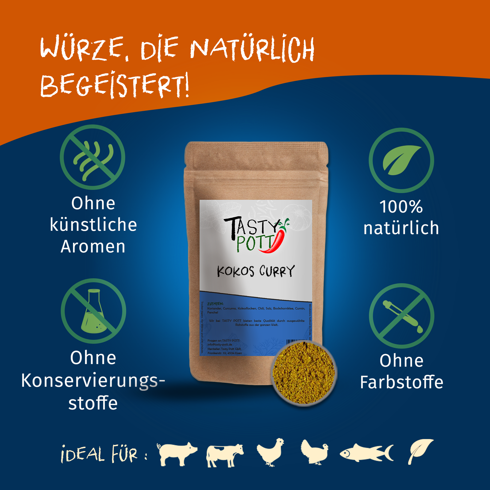 Kokos Curry Gewürz 75g Dose von Tasty Pott 