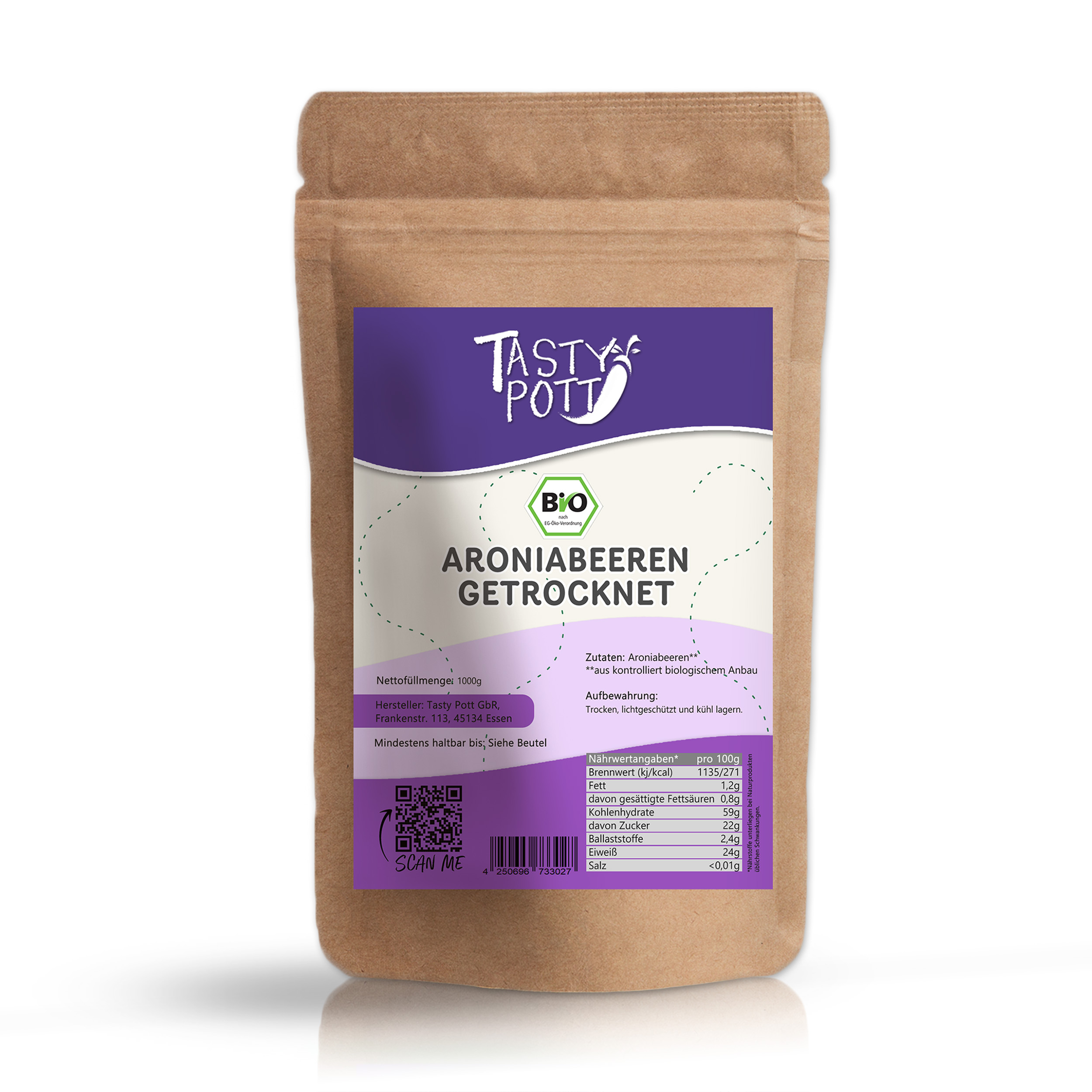 Tasty Pott Bio Aronia Beeren getrocknet 1Kg