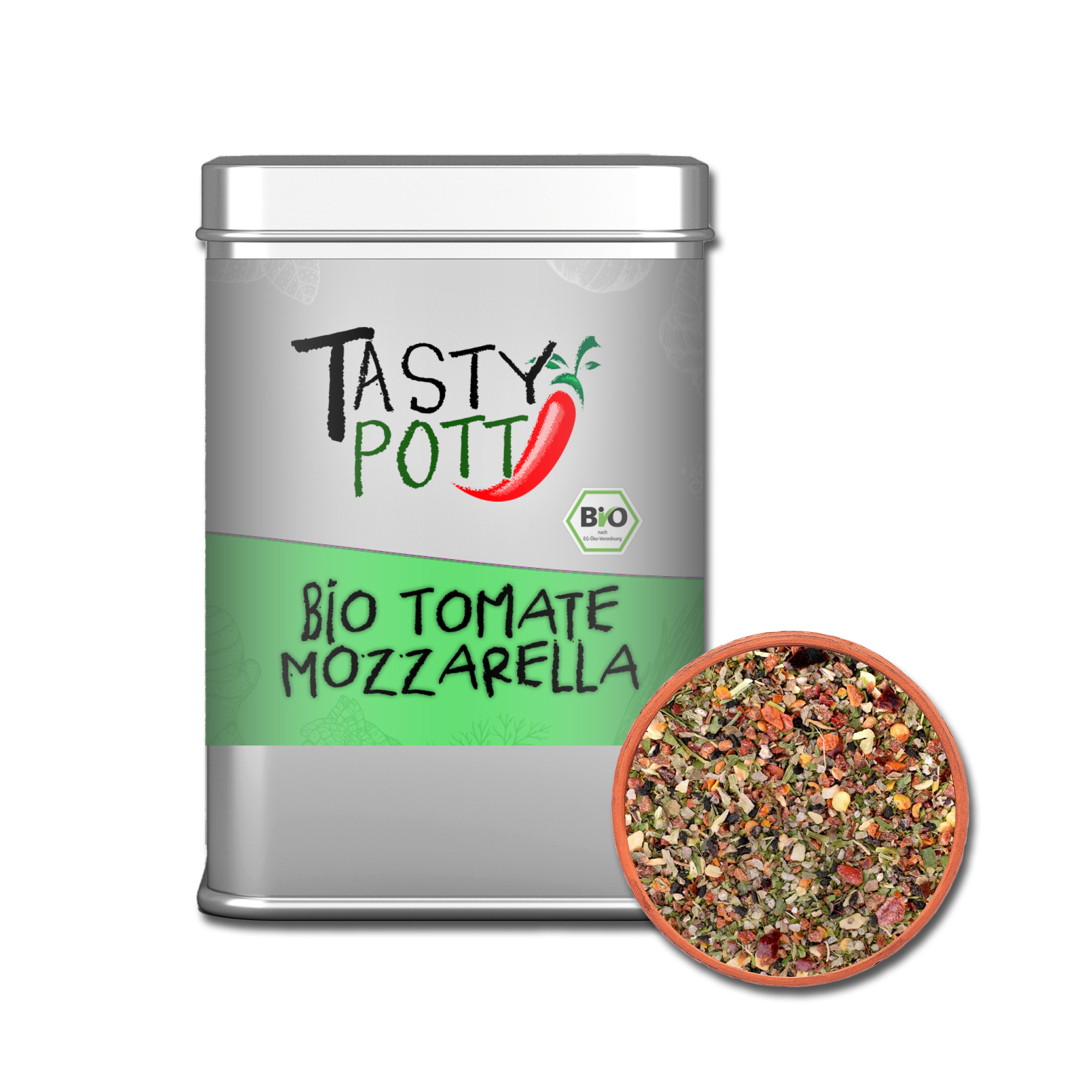 Bio Tomate Mozzarella Würze - Bio Kräutermischungen - 80g Dose von Tasty Pott