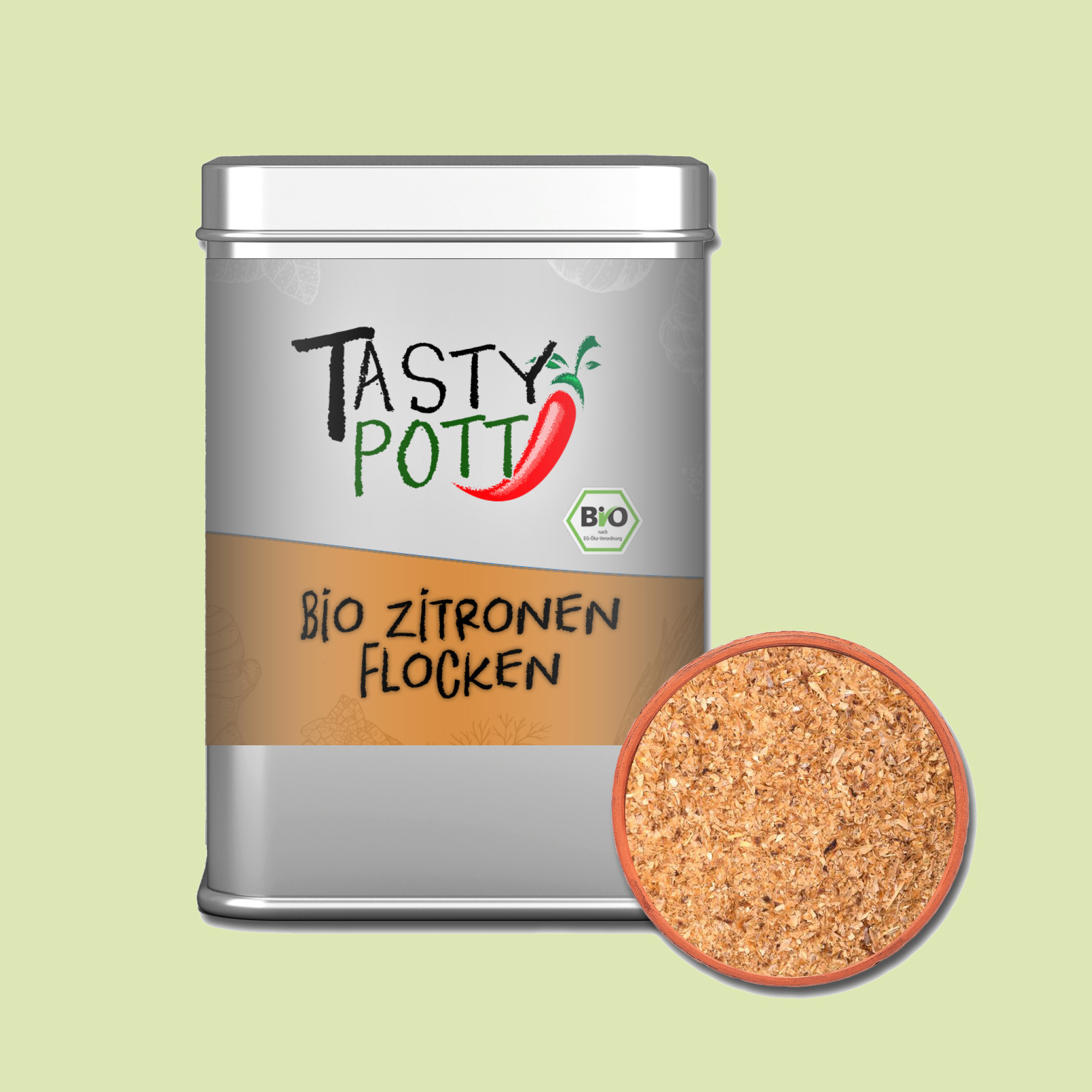 Bio Zitronenflocken - Zitronenschale - 100g Dose von Tasty Pott Bio Zitronenflocken - Zitronenschale - 100g Dose von Tasty Pott