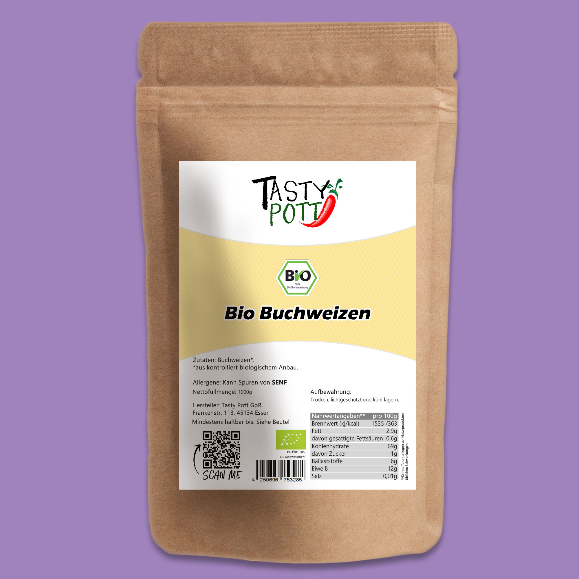 Tasty Pott Bio Buchweizen – Glutenfreie Eiweißquelle für vielseitige Küche | Natürlich & hochwertig 500g 