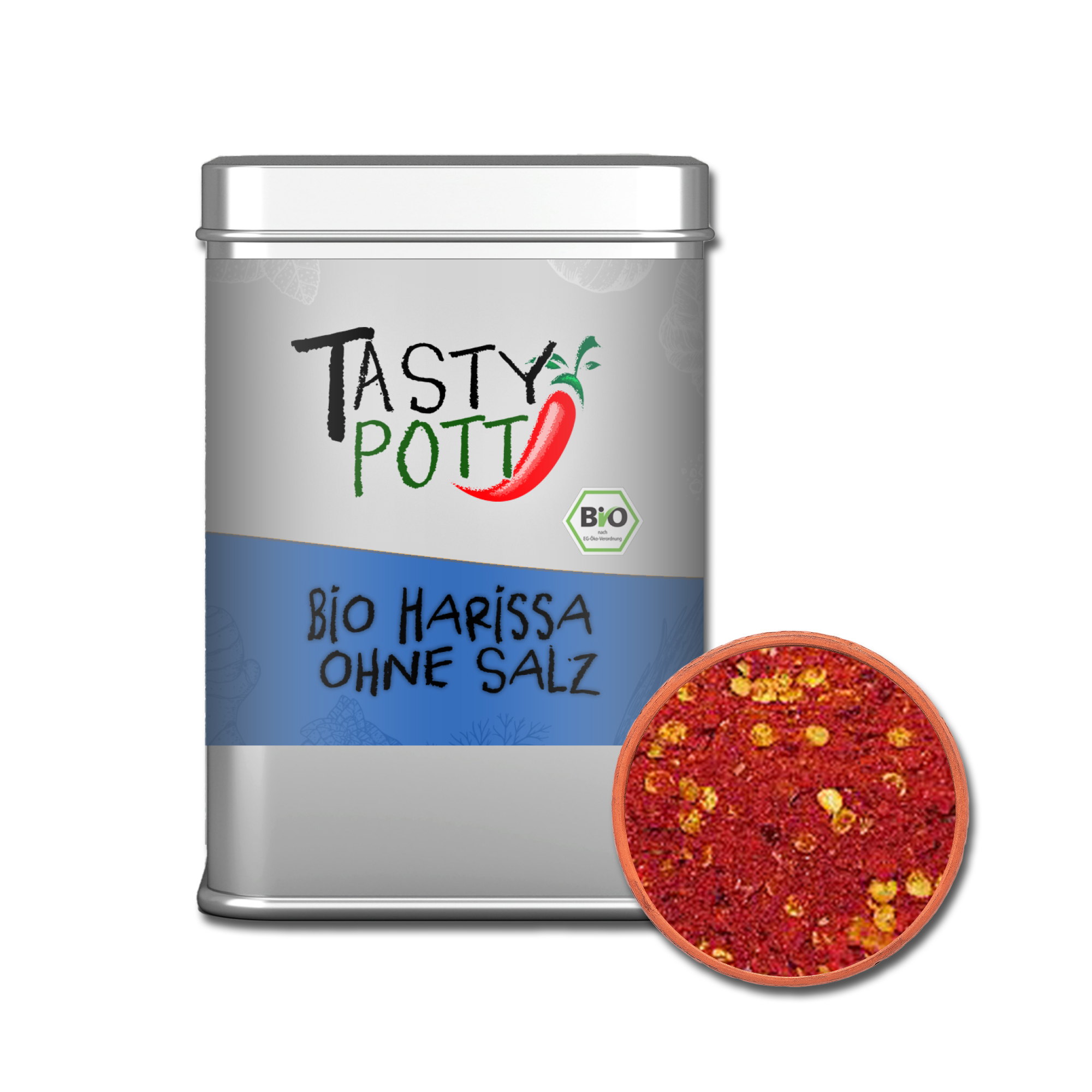Bio Harissa Gewürz ohne Salz - scharf würzen in Bio Qualität - 100g Dose Tasty Pott