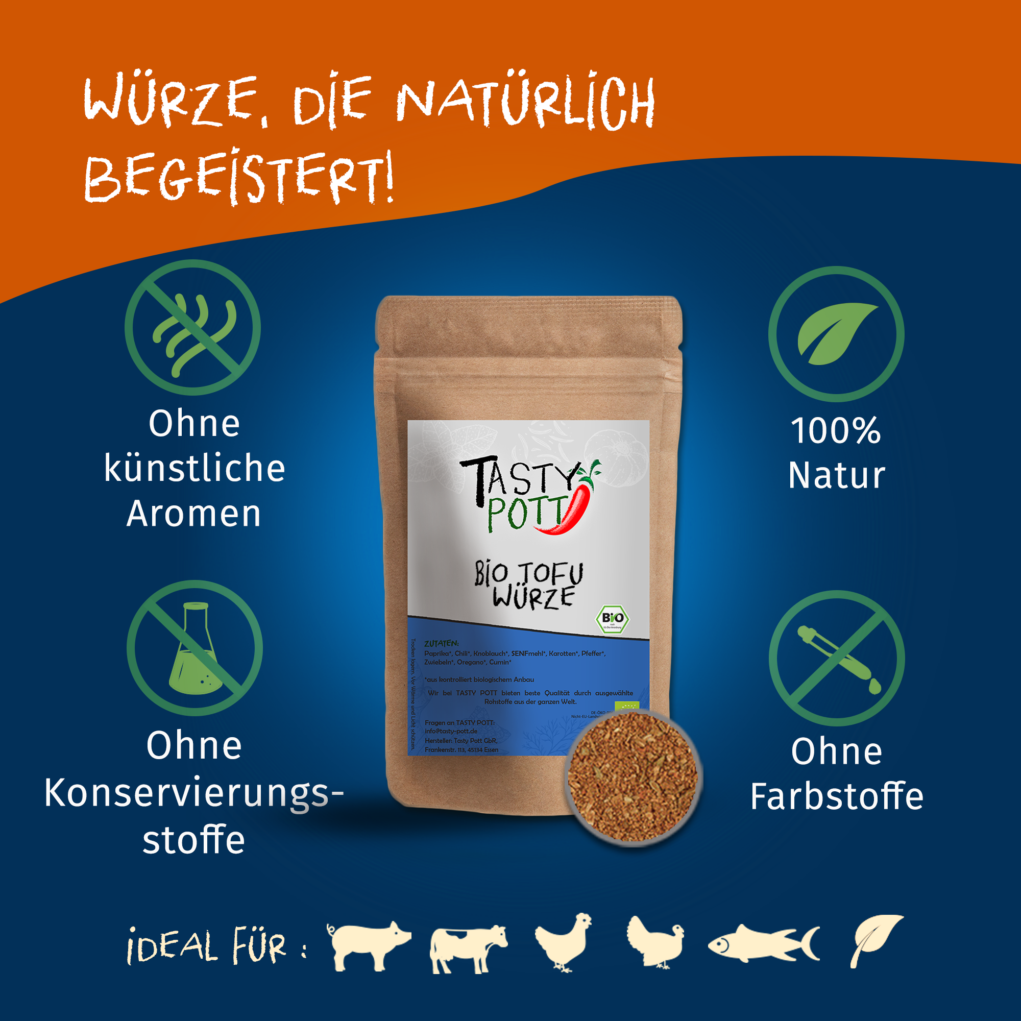 Tofu Gewürz Bio | Tofugewürz - Gewürzzubereitung 100g Dose Tasty Pott