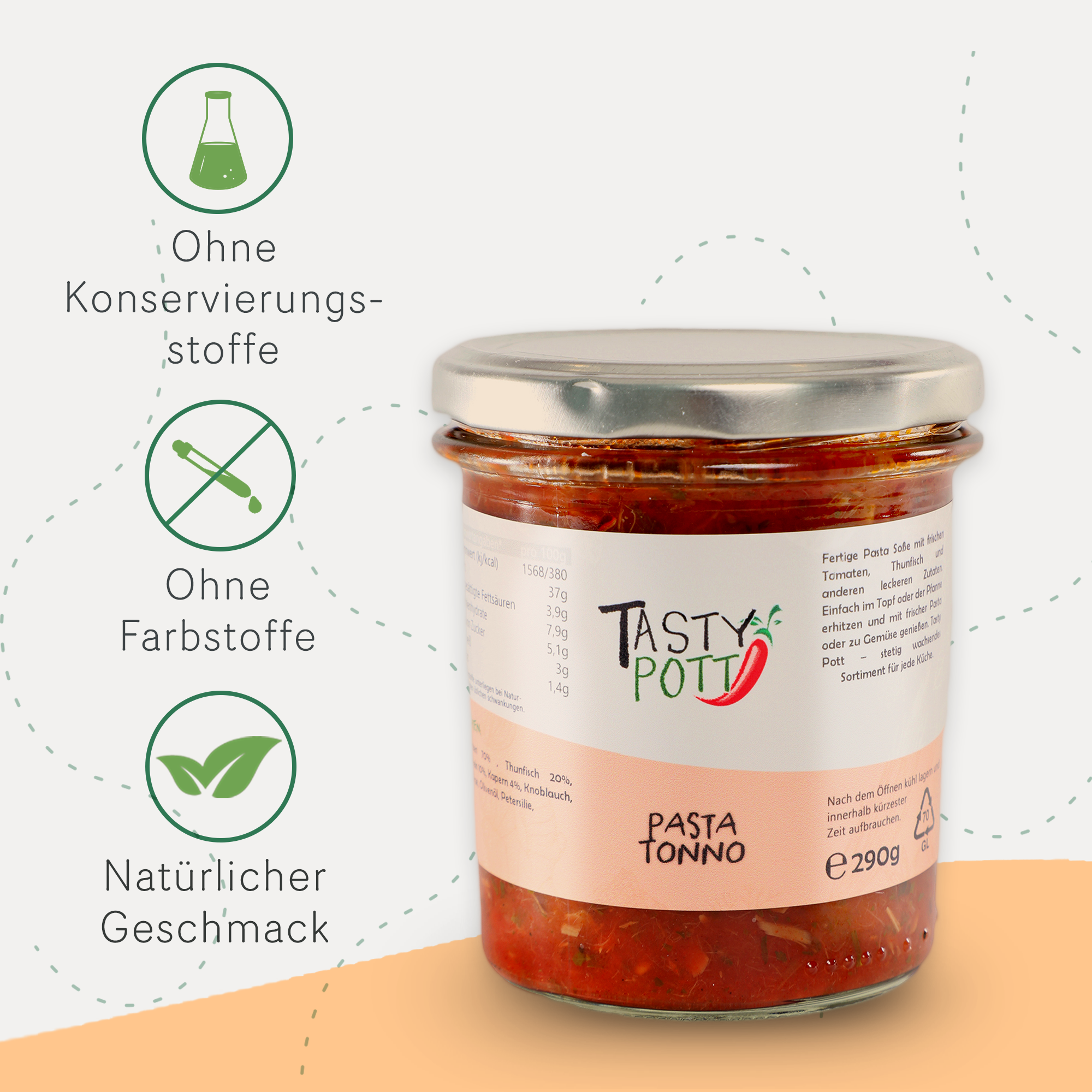 Pasta Tonno Pastasoße - Thunfisch Sauce - 290g Glas von Tasty Pott