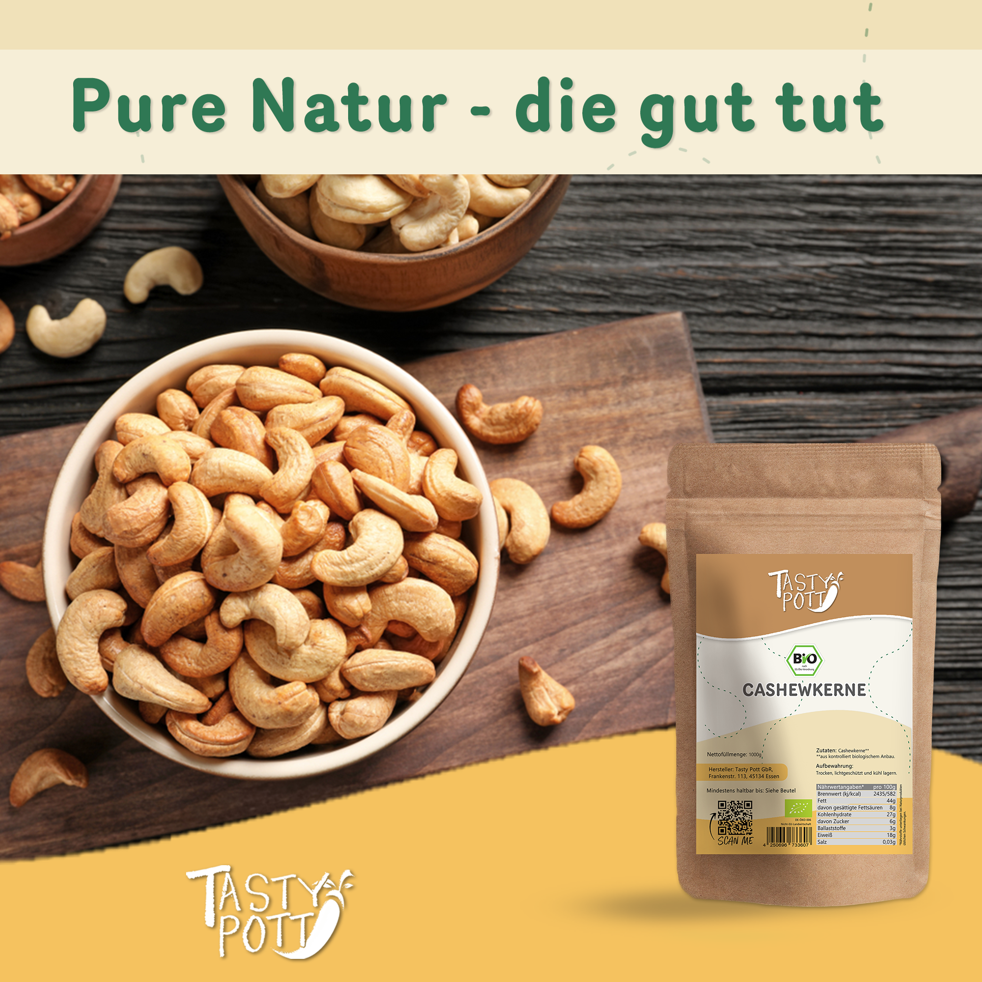 Tasty Pott Bio Cashewkerne, ganz 1Kg