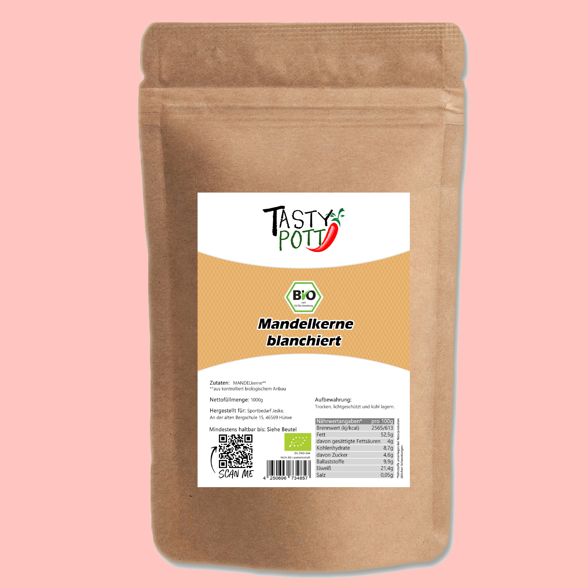 Blanchierte Mandeln - Bio Qualität - 1kg Beutel von Tasty Pott  Blanchierte Mandeln - Bio Qualität - 1kg Beutel von Tasty Pott