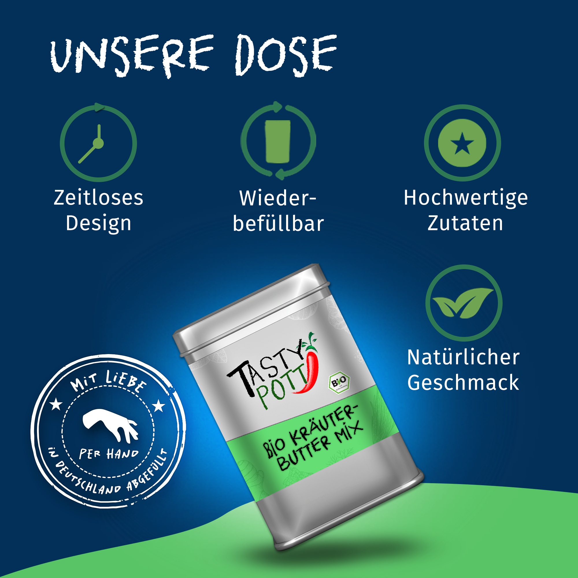 Bio Kräuterbutter Mix - Kräutermischung - 80g Dose von Tasty Pott