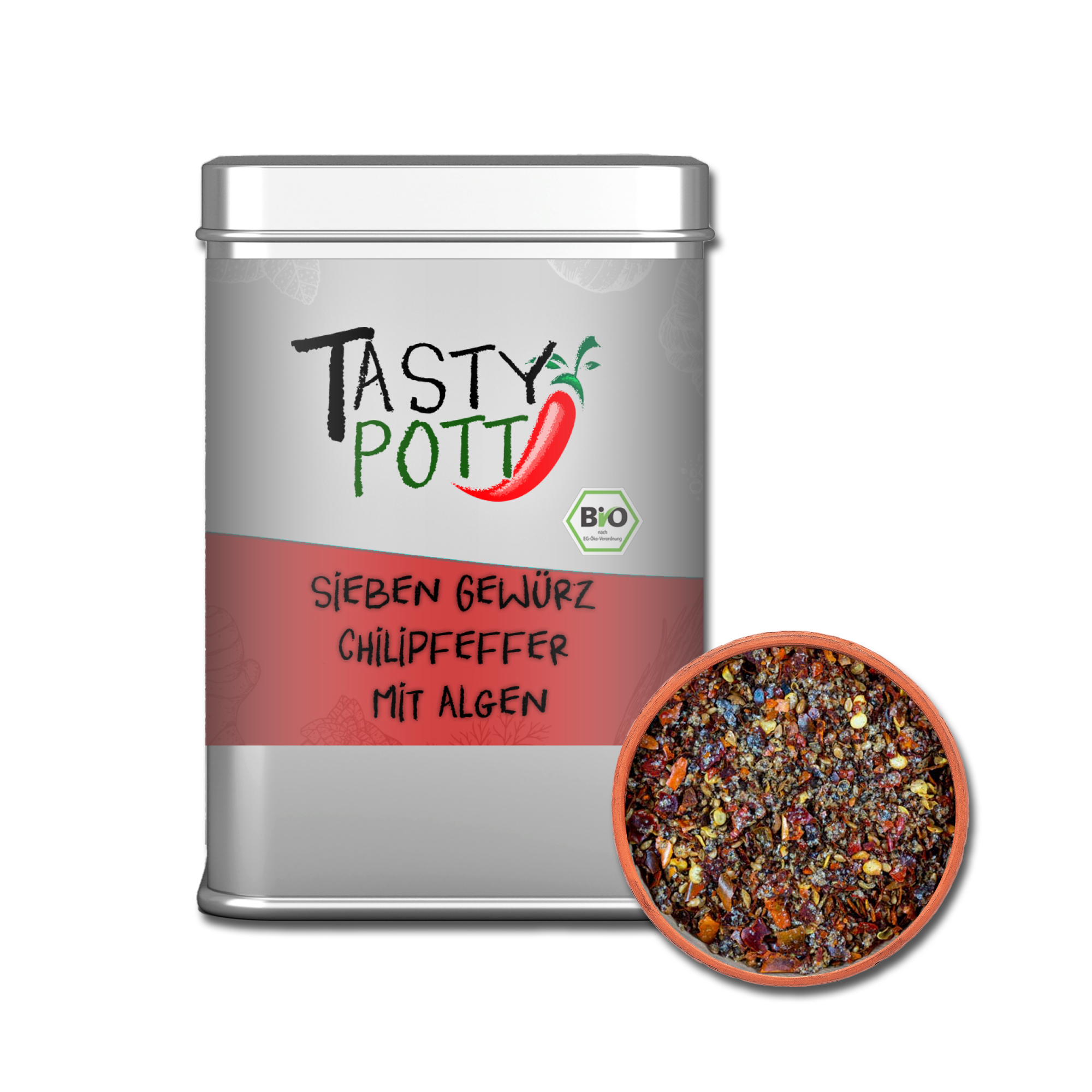 Scharfer 7 Gewürze Chilipfeffer mit Algen von Tasty Pott Scharfer 7 Gewürze Chilipfeffer mit Algen von Tasty Pott
