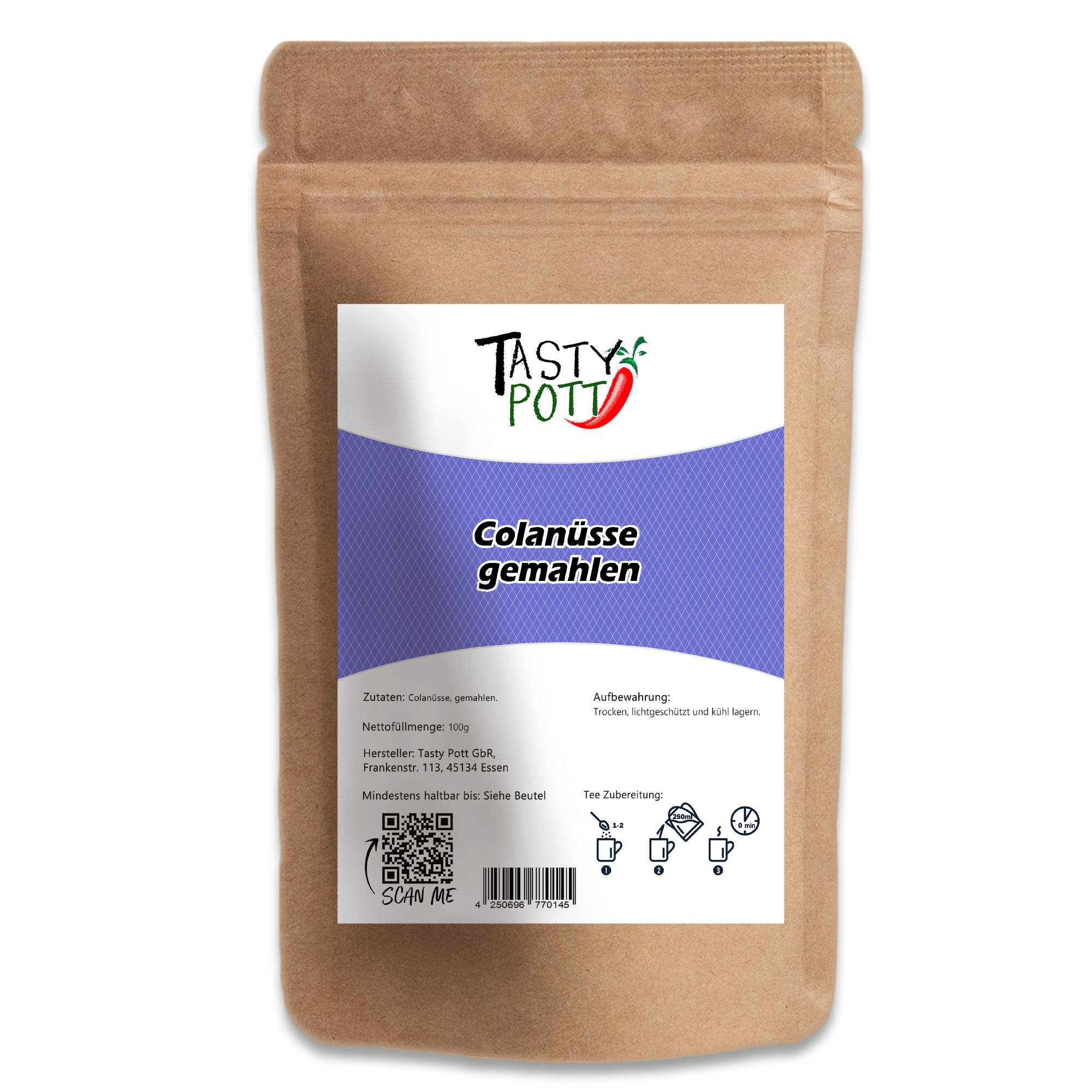 Gemahlene Colanüsse von Tasty Pott – Natürliches Superfood für Getränke & Rezepte 100g