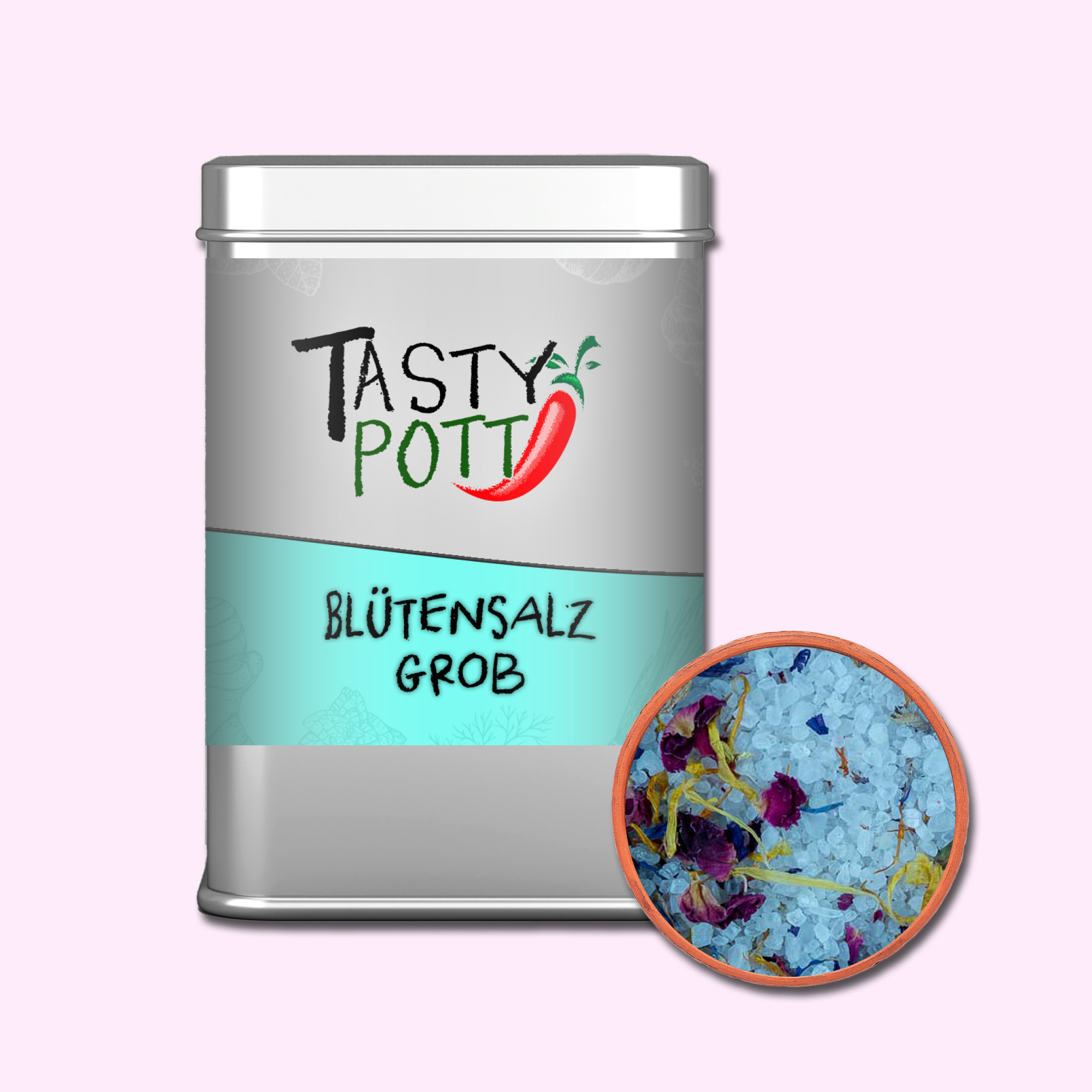 Blütensalz grob - Salzmischung mit Blüten - 100g Dose von Tasty Pott  Blütensalz grob - Salzmischung mit Blüten - 100g Dose von Tasty Pott