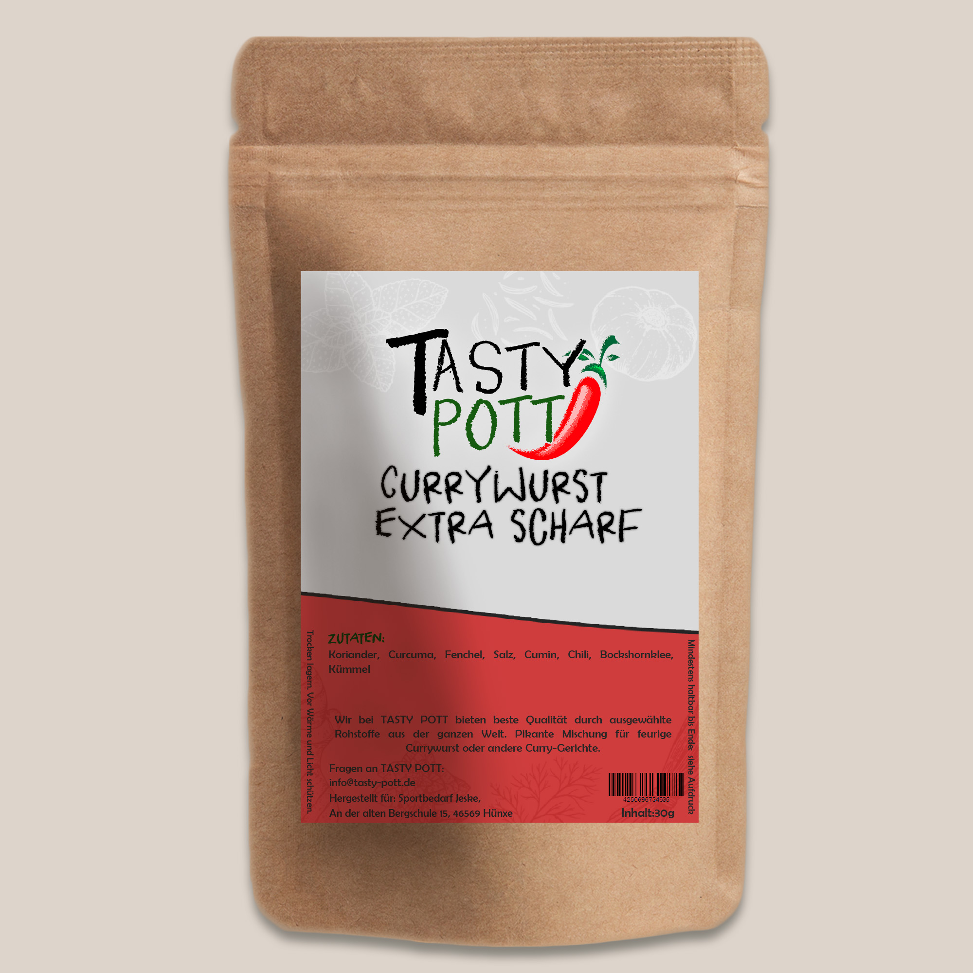 Currywurst Gewürz - extra scharf Gewürzmischung  - Beutel Tasty Pott Currywurst Gewürz - extra scharf Gewürzmischung  - Beutel Tasty Pott