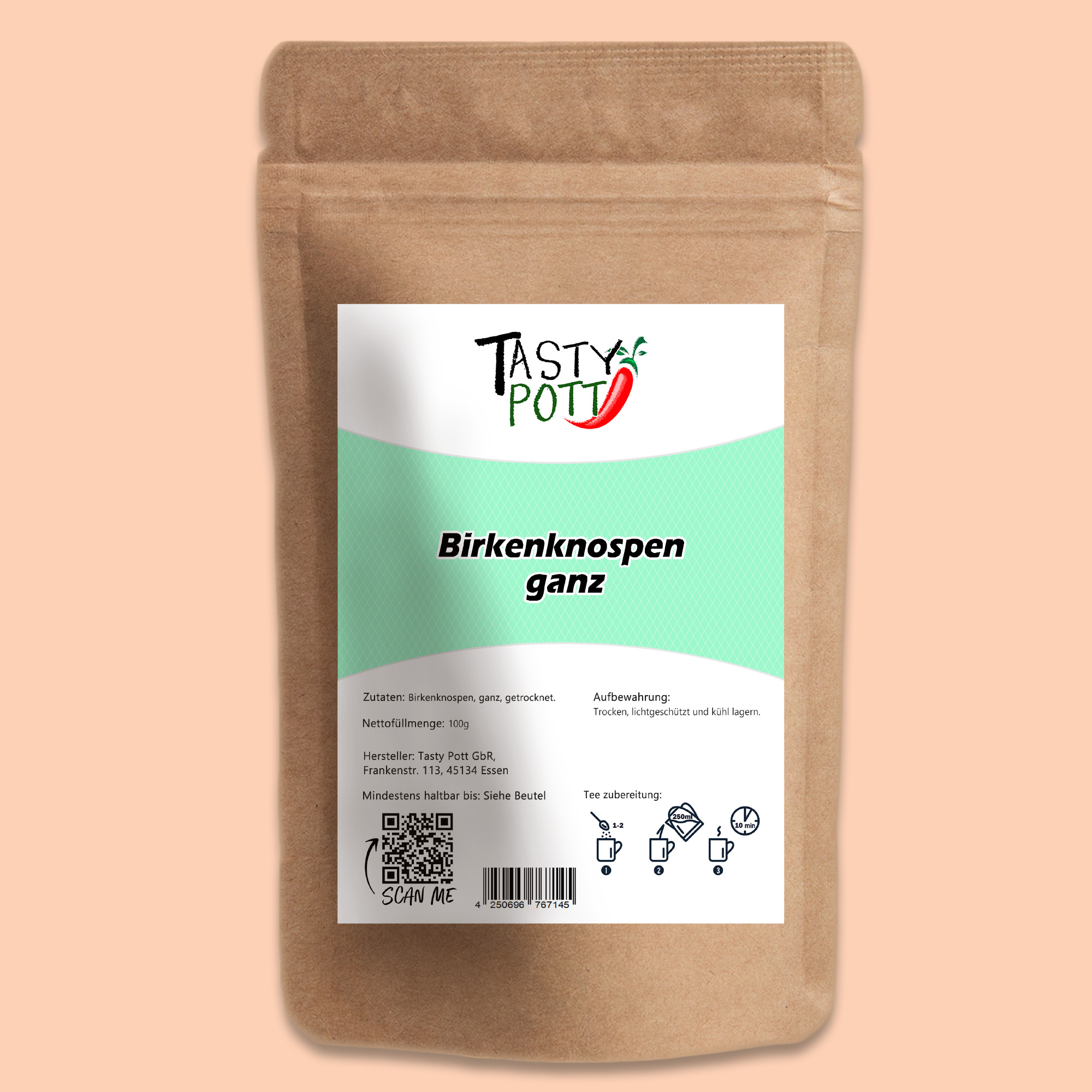 Tasty Pott Birkenknospen getrocknet – 100 % naturrein | Kräutertee & vegane Teezutat 250g 