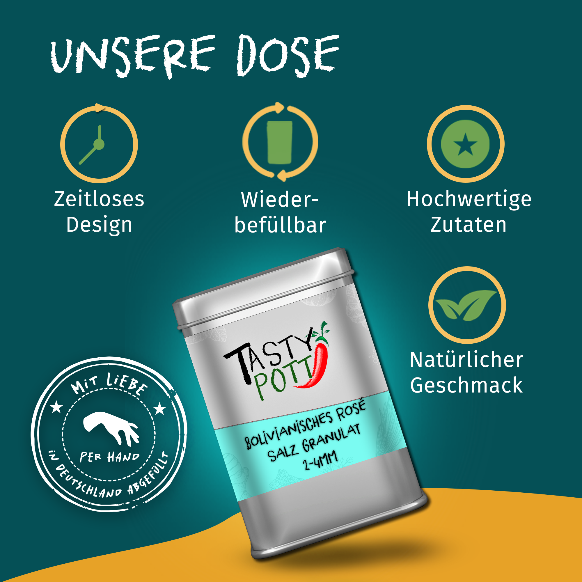 Bolivianisches Rosé Salz Granulat (2-4mm) 100g Dose von Tasty Pott 