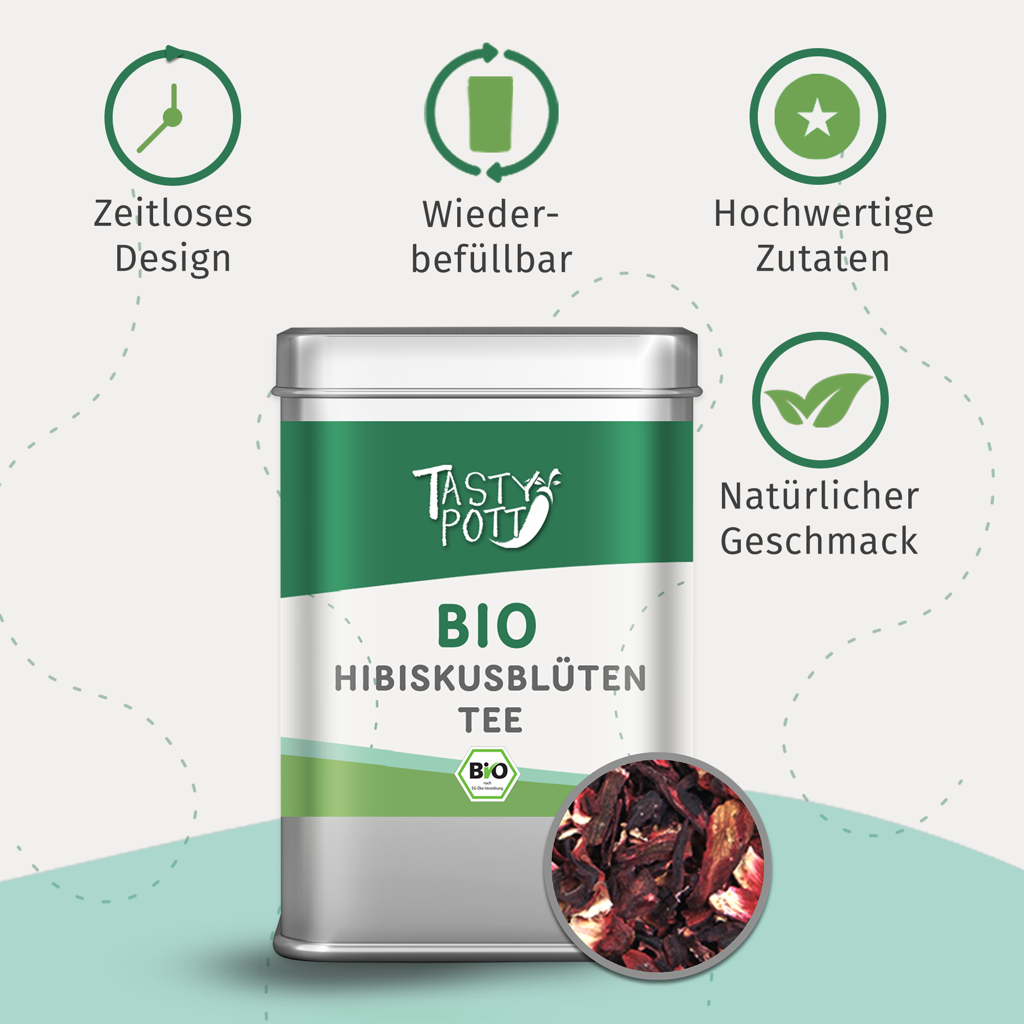 Hibiskusblüten Tee Bio getrocknete Hibiskusblüten - 20g Dose Tasty Pott 