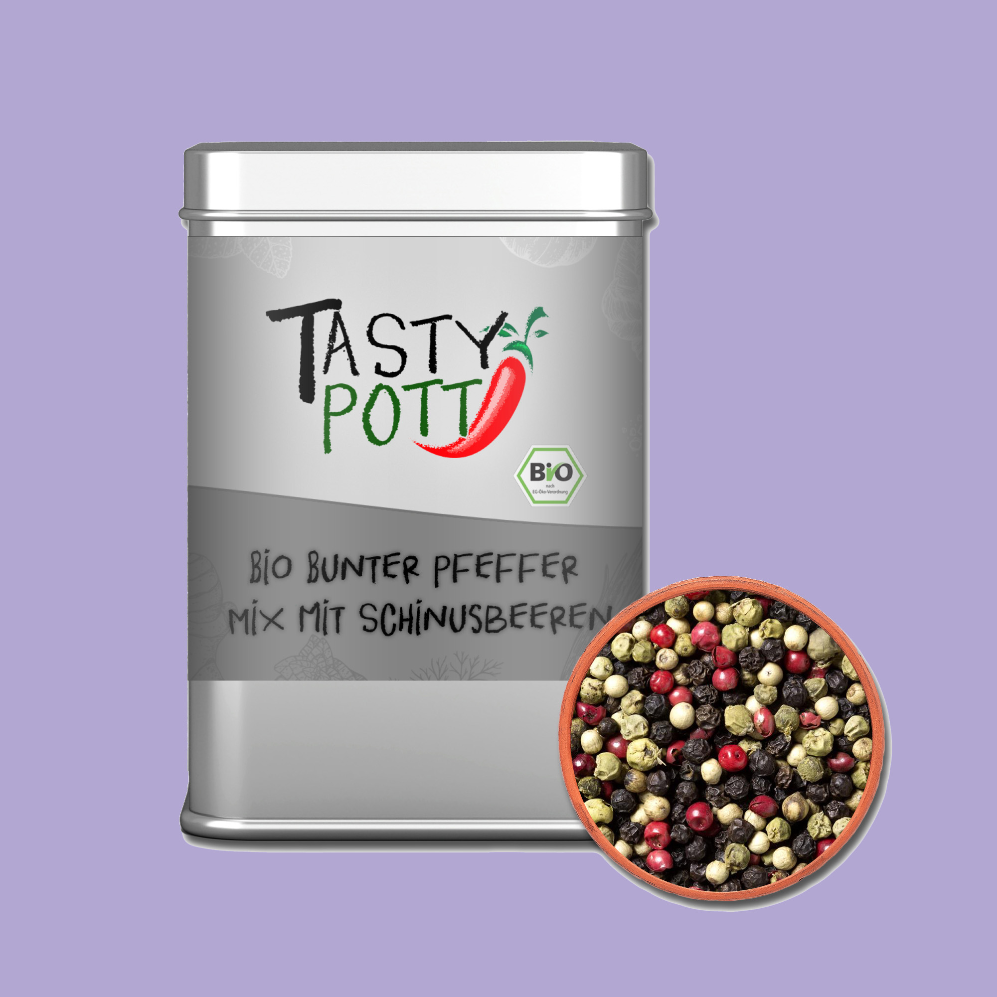 Bio Bunter Pfeffer Mix - Pfefferkörner mit Schinusbeeren | 60g Dose Tasty Pott 