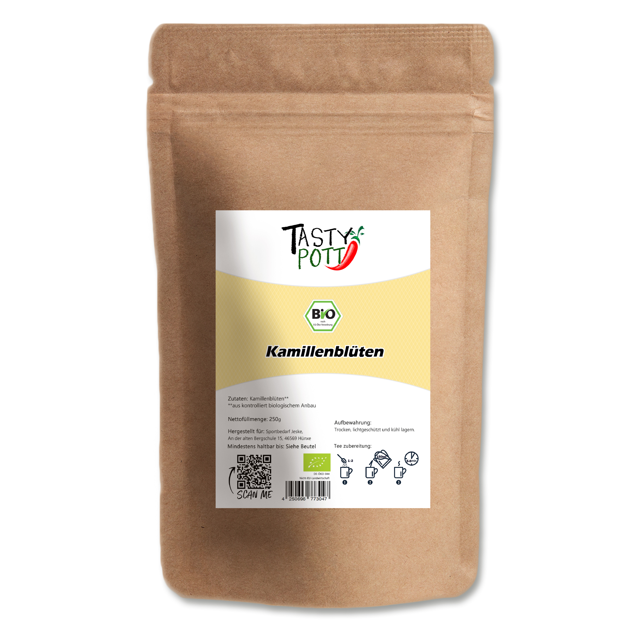 Kamillenblüten getrocknet, Bio - für leckeren Kamillentee | 250g Beutel Tasty Pott 