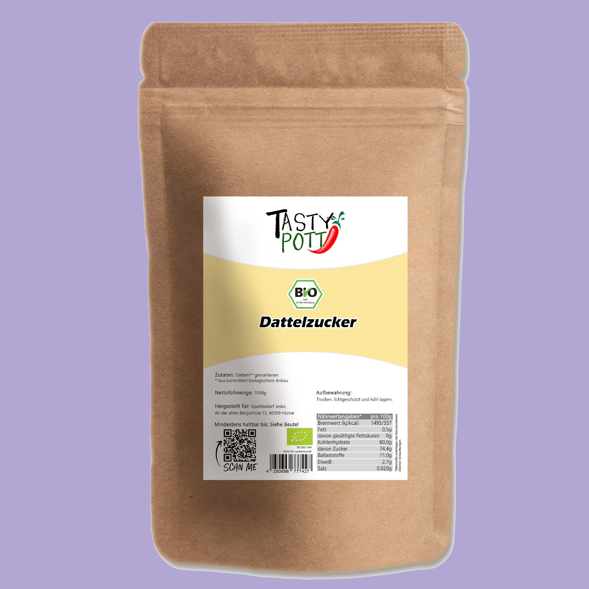 Bio Dattelzucker - natürliches Süßungsmittel - 1kg Tasty Pott 