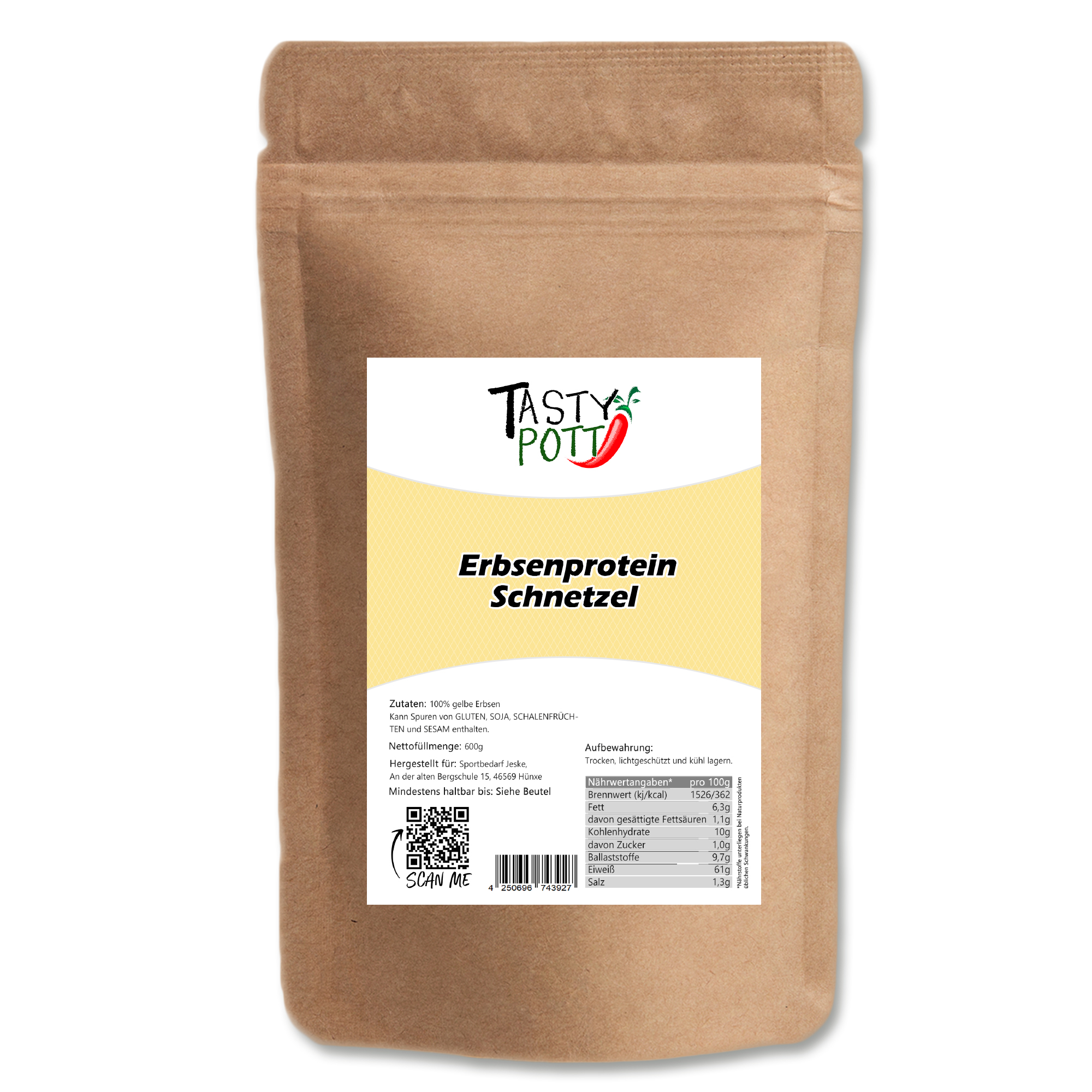 Erbsenprotein Schnetzel - aus gelben Erbsen - 600g von Tasty Pott