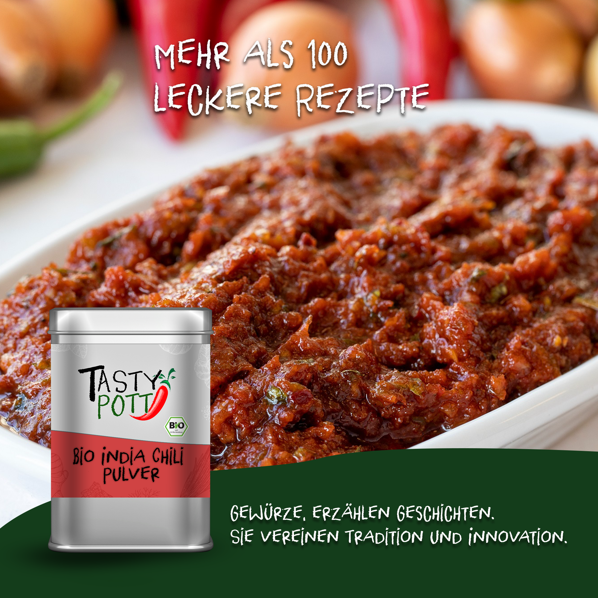 Bio India Chili - Indisches Chilipulver gemahlen - 80g Dose von Tasty Pott