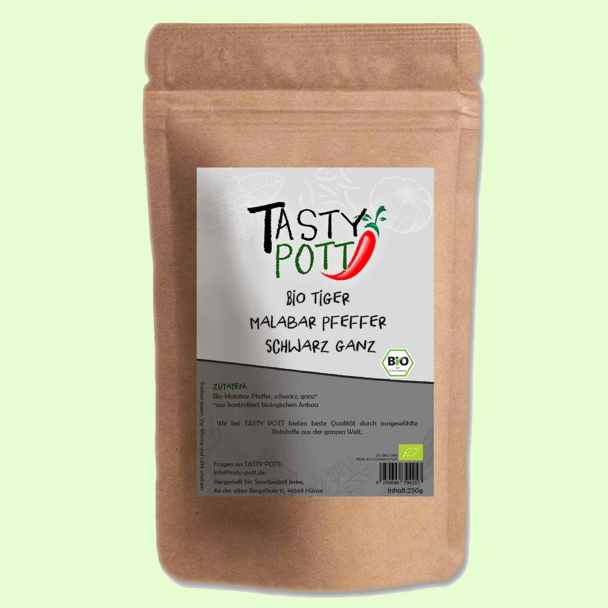 Bio Malabar Pfeffer - Tiger Malabar ganz - Beutel Tasty Pott