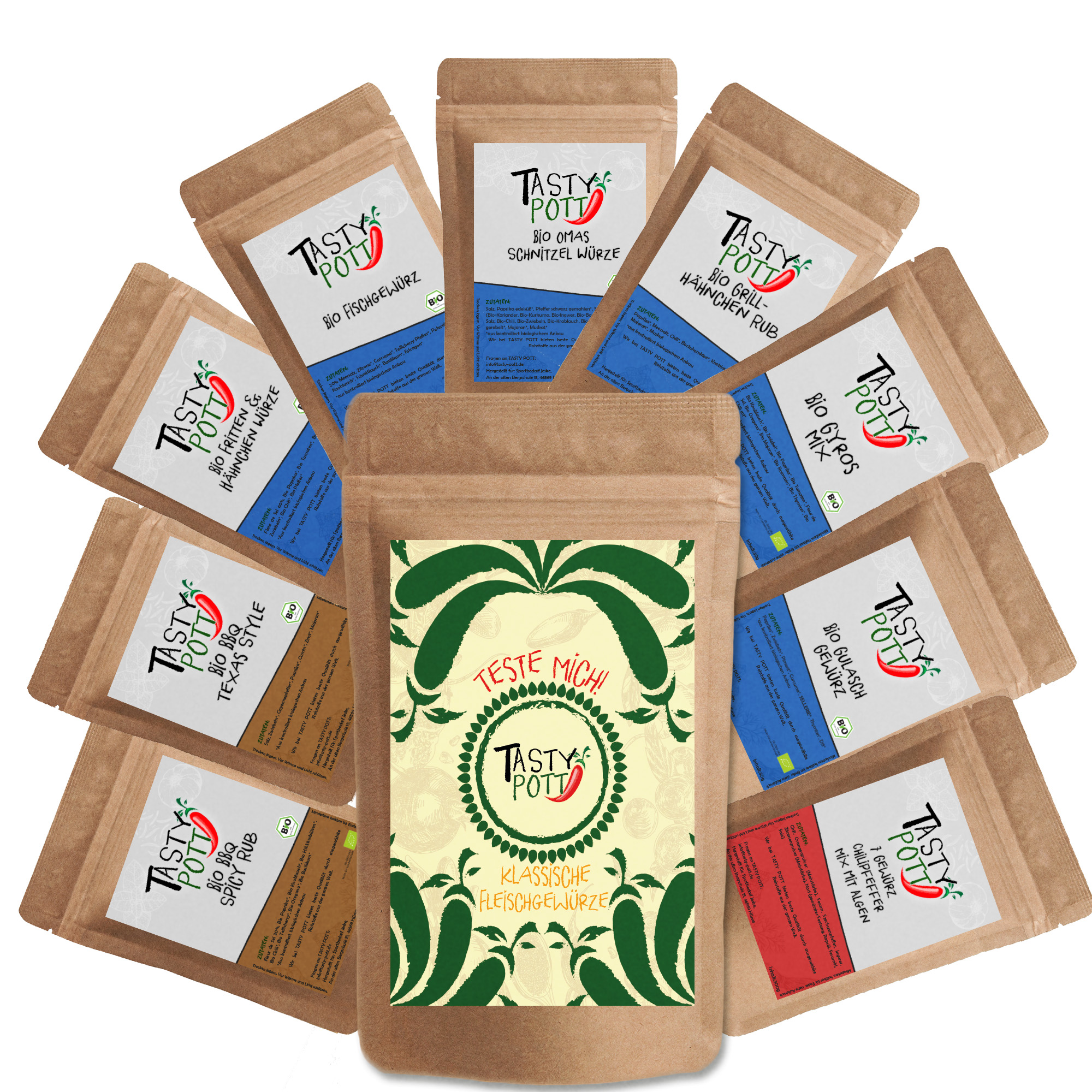 Tasty Pott Klassische Fleischgewürze Set 9x 30g Probiergrößen