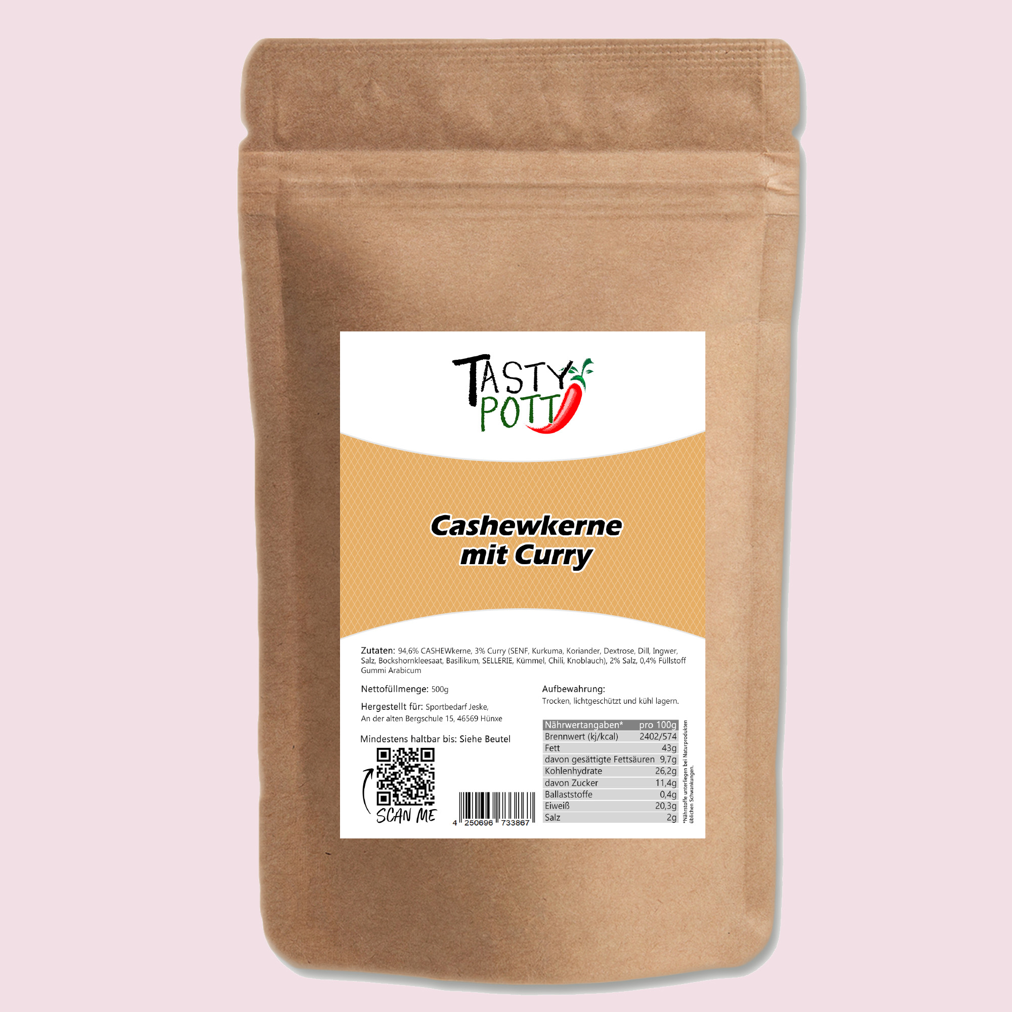 Cashewkerne Curry geröstet und gesalzen 500g Beutel von Tasty Pott   Cashewkerne Curry geröstet und gesalzen 500g Beutel von Tasty Pott