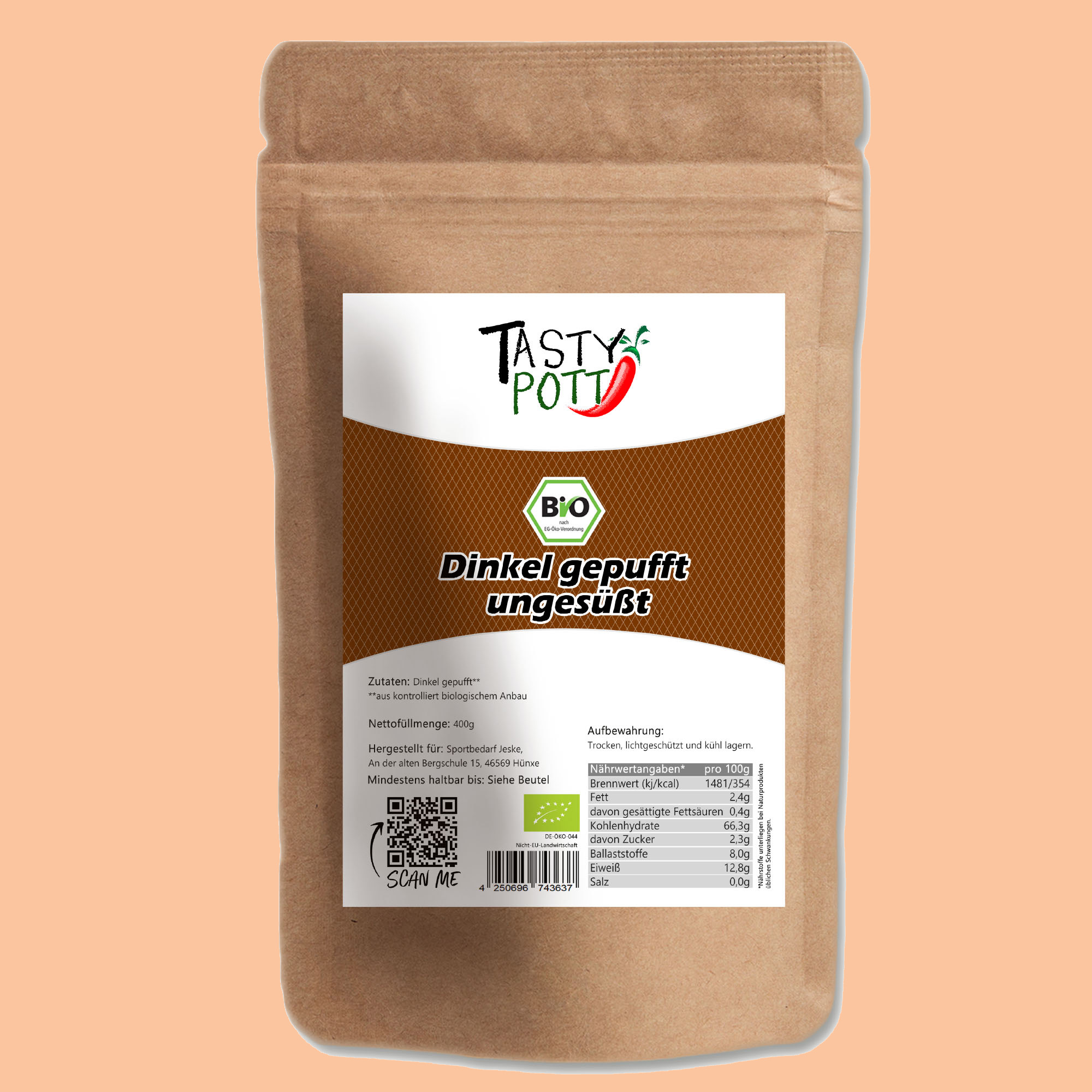 Bio Dinkel gepufft ungesüßt - Bio Qualität - 400g Beutel von Tasty Pott