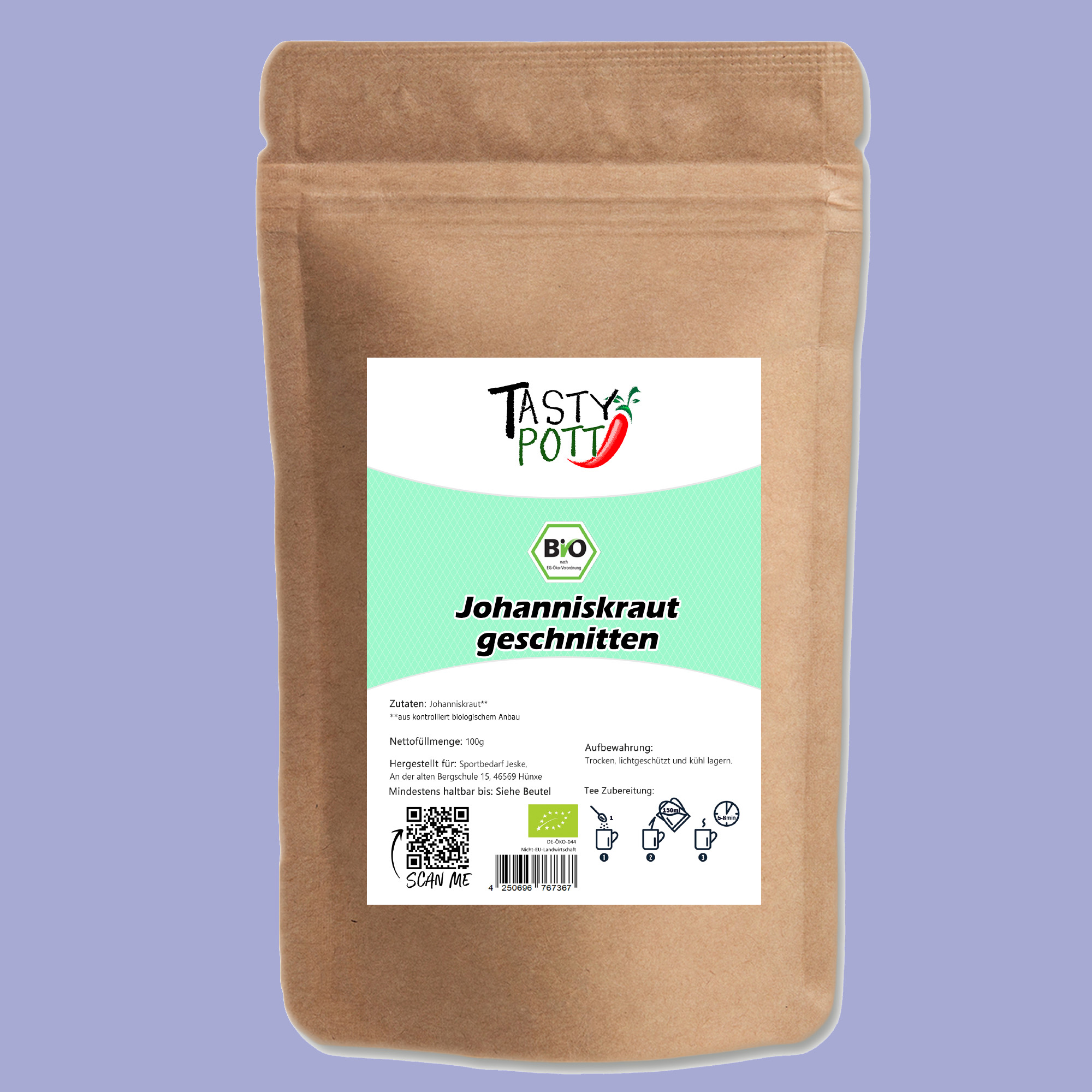 Bio Johanniskraut geschnitten - Johannis Kraut Bio - 250g Beutel Tasty Pott Bio Johanniskraut geschnitten - Johannis Kraut Bio - 250g Beutel Tasty Pott