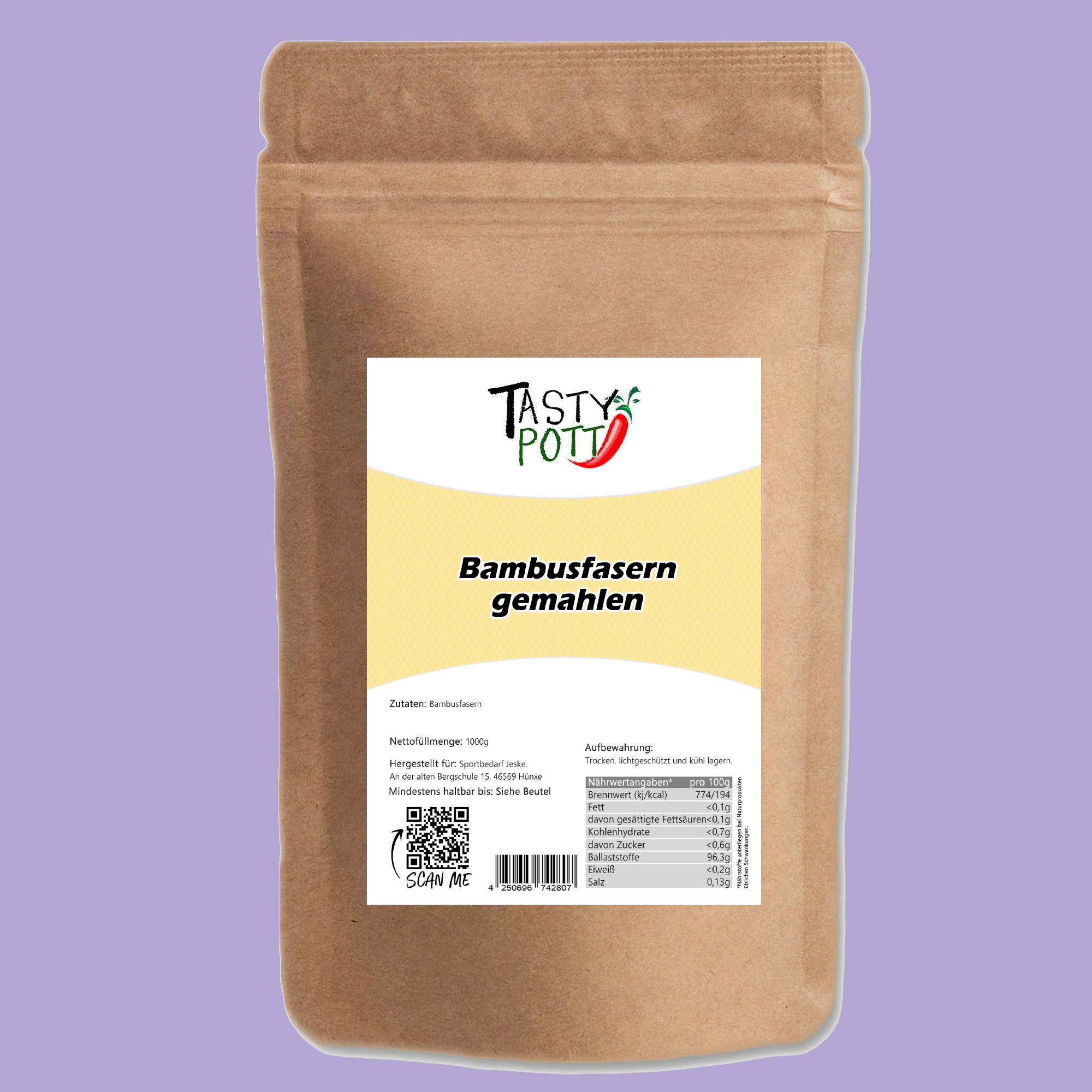Bambusfasern gemahlen - Bambusfaser - 1000g Tasty Pott