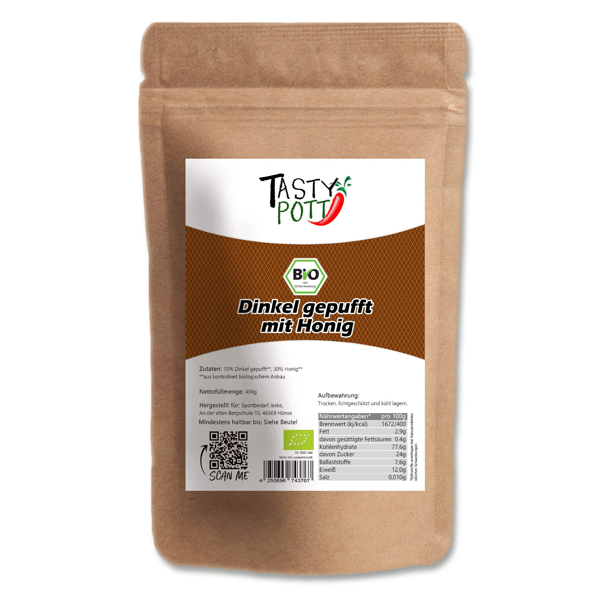 Tast Pott Bio Dinkel gepufft mit Honig 400g