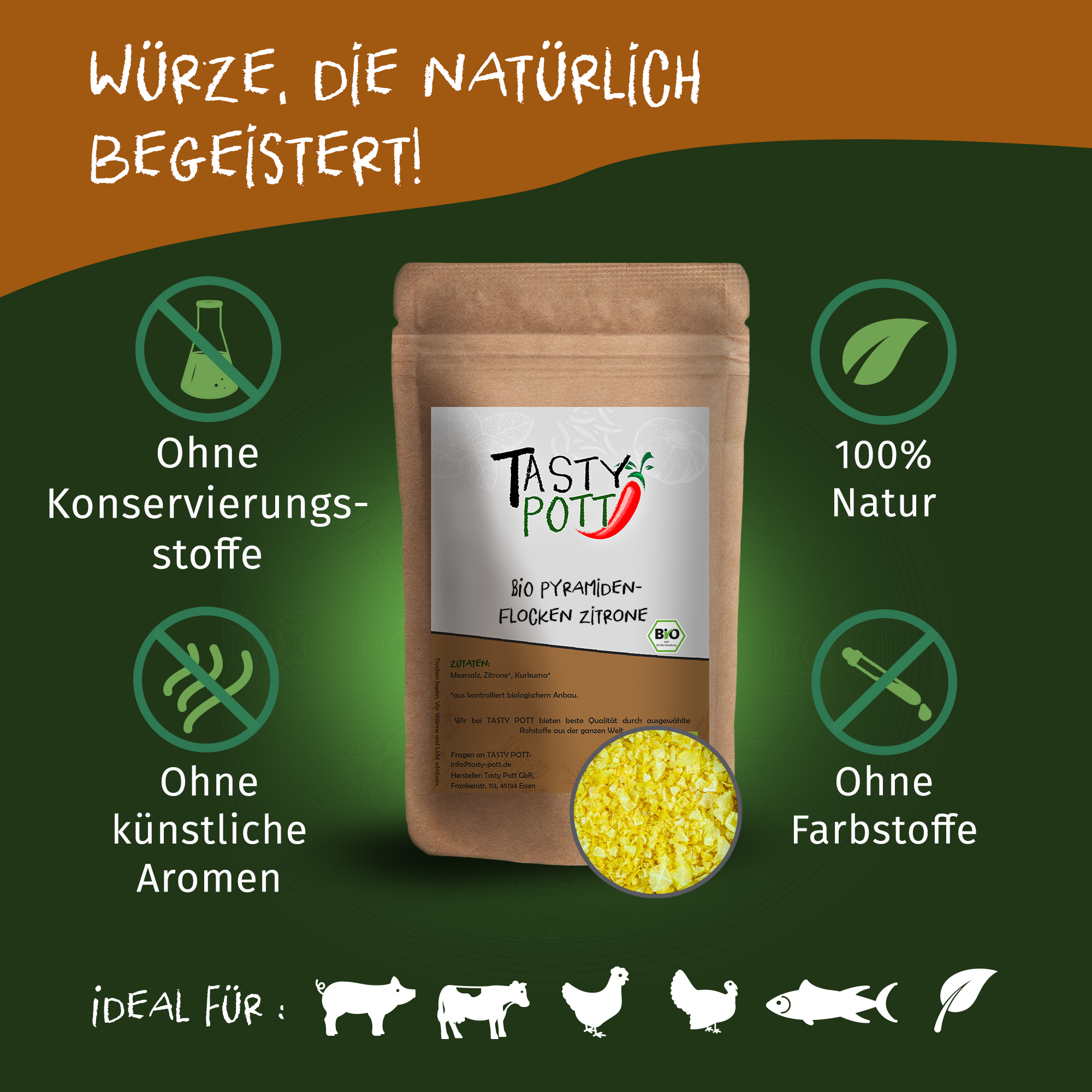 Bio Pyramidenflocken Zitrone - Pyramidensalz - 85g Dose von Tasty Pott 