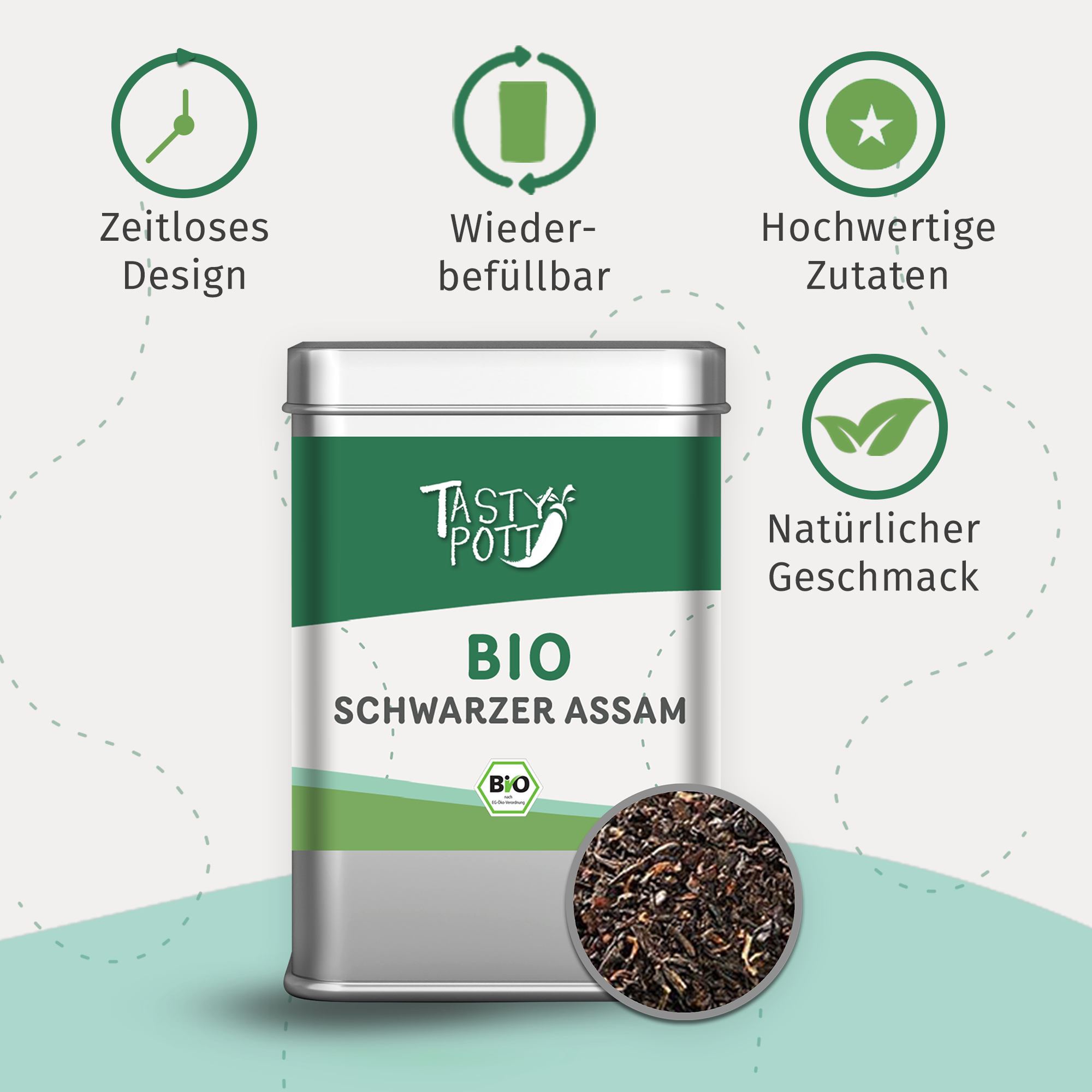 Assam Tee - Bio Assam-Tee Premium - 50g Dose Tasty Pott Assam Tee - Bio Assam-Tee Premium - 50g Dose Tasty Pott